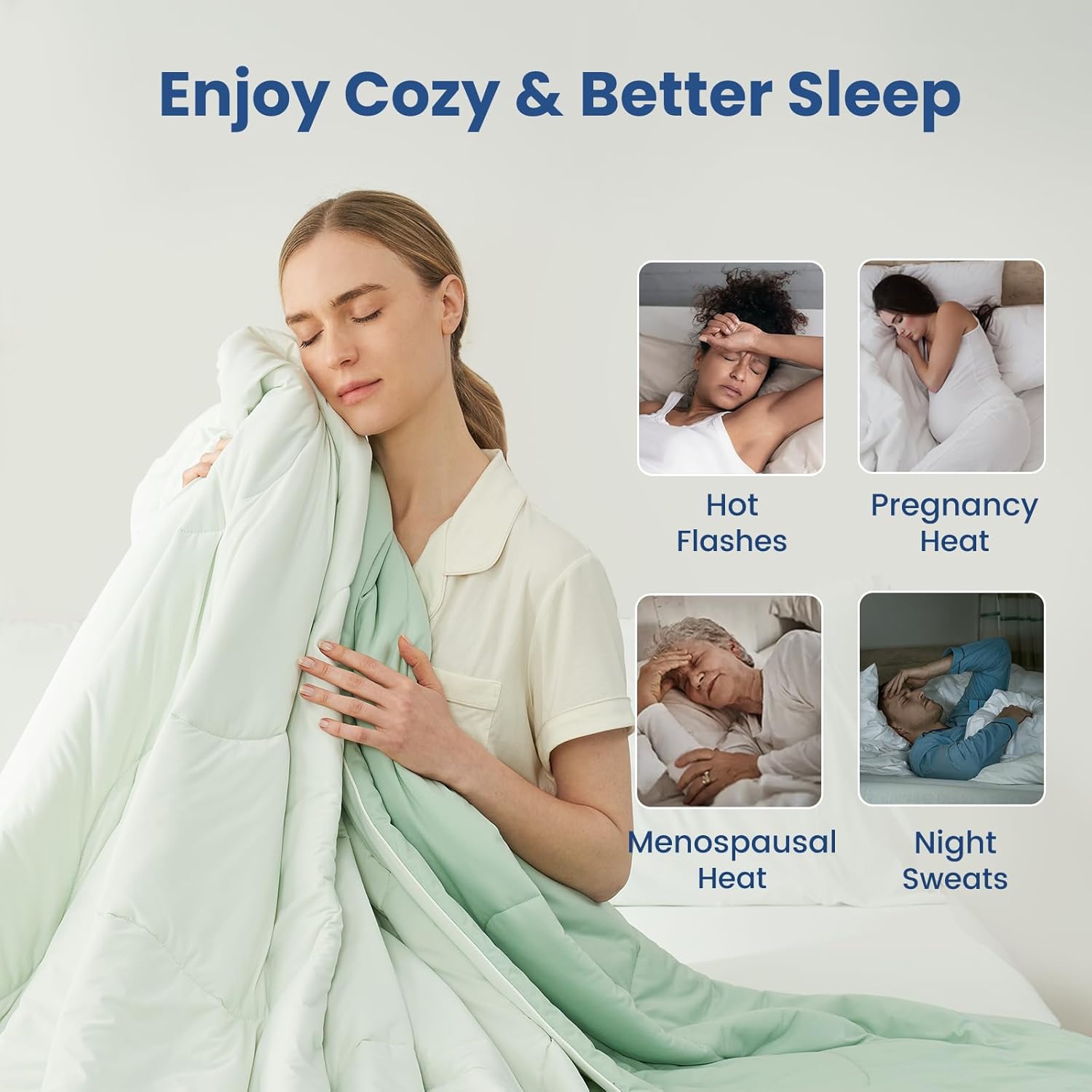 Cozy Bliss x Sorona® Viscose Natural Fiber Cooling Comforter Queen Size, Reversible Silky Smooth Cooling Blanket with Q-Max>0.45 for Hot Sleepers & Night Sweats, Mint Green, 90"x90" - Image 7