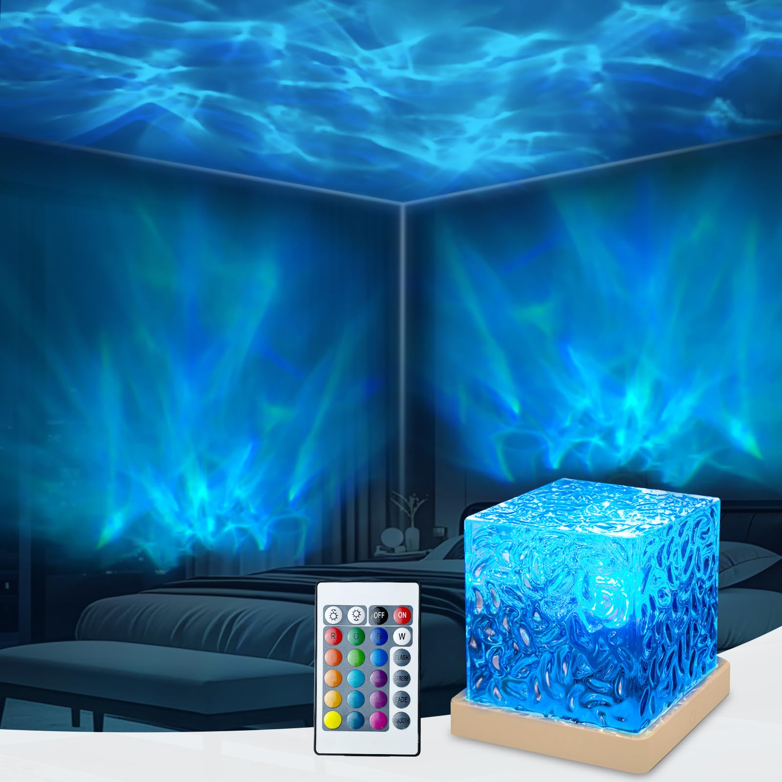 GY Wave Lamp Cubo, Proyector Oceano y Galaxia, Lámpara Efecto Agua 16 Colores, Luz Nocturna Ondulación, Decoración Habitación, Lámpara Aurora Boreal