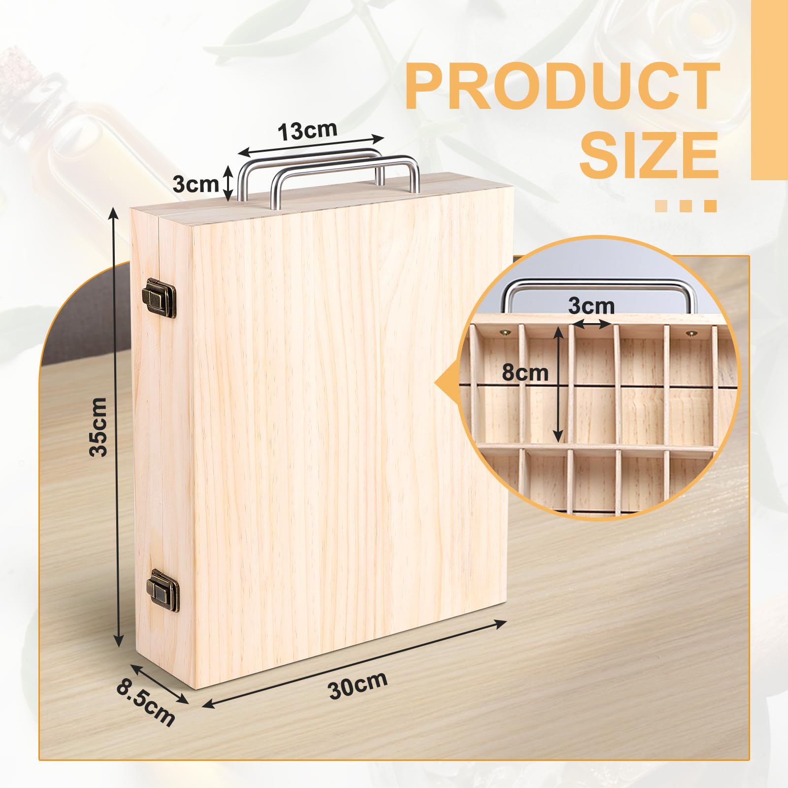 CPROSP 72 Ranuras Caja Almacenaje Madera Aceites Esenciales, Caja de Almacenaje de Madera de Aceites Esenciales y Aromaterapia, para Perfumes, CosméTica, Fragancias, Makeup y Pintalabios