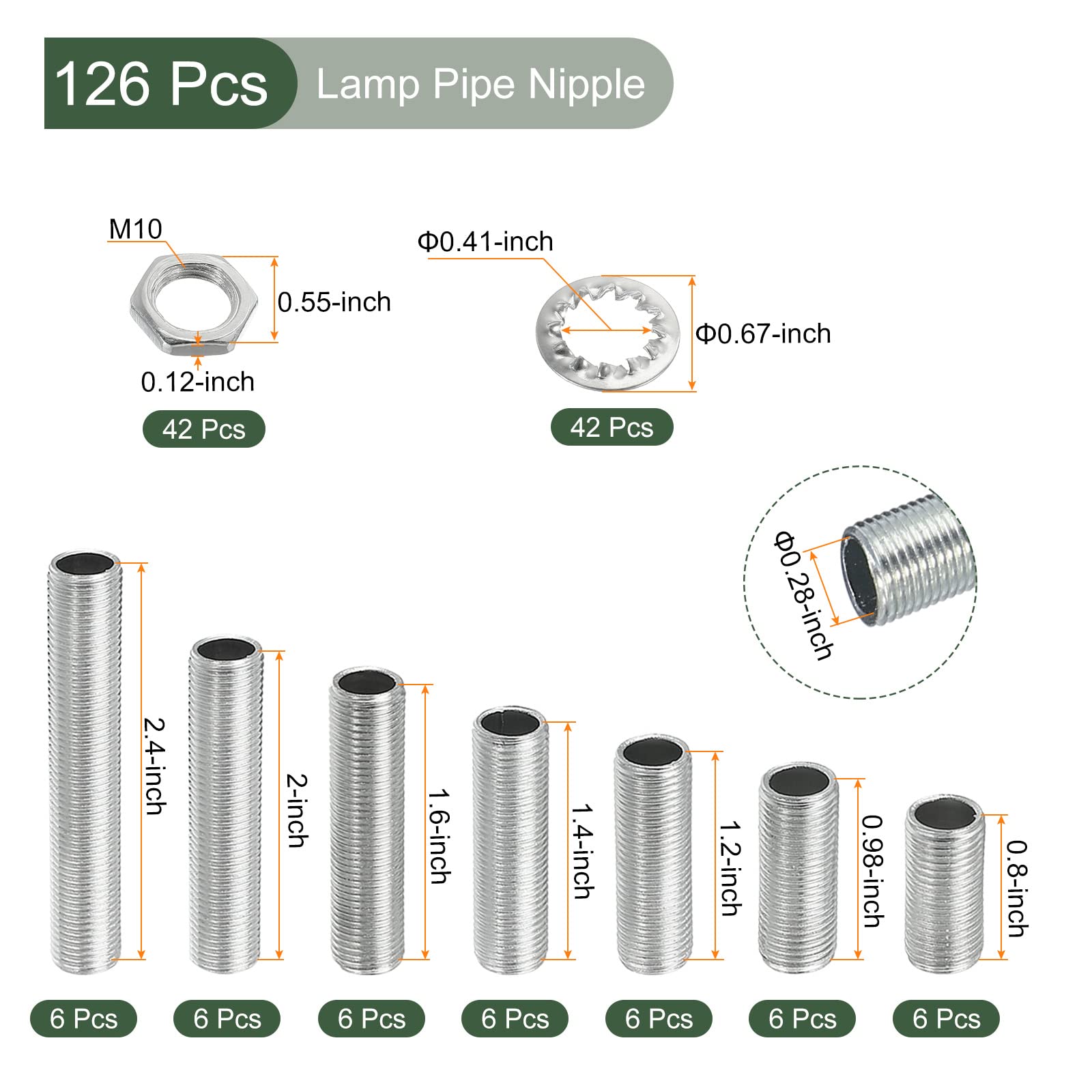Confezione 5 Tubi Filettati M10 Cavi Per Lampadari E Lampade – Lunghezze Da 20 A 40 Mm, Metallo Argento