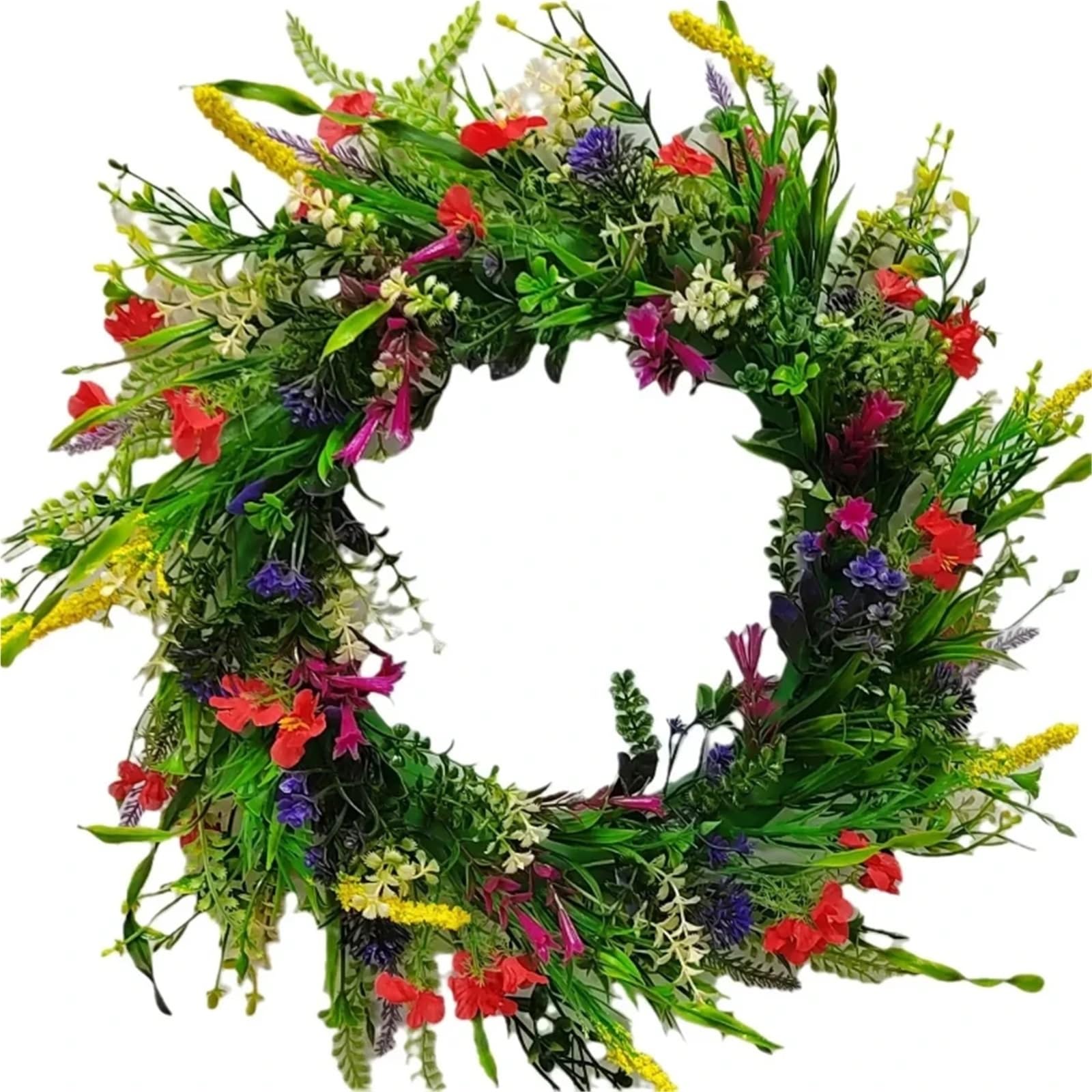 Door Wreath Artificial Wildflower Door Wreath, Colorful Multipurpose Decorative Garland For Front, Home Decor, Spring, Summer, 45cm