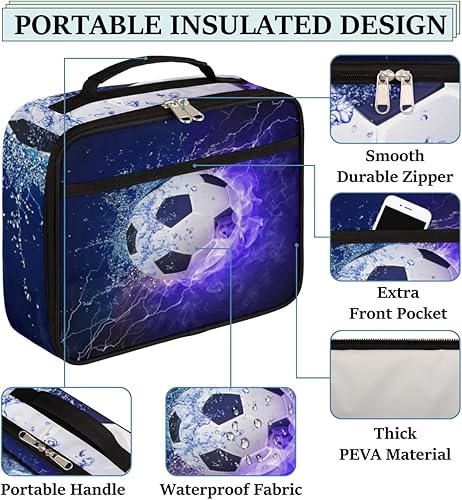 Miniatura 10 de YoCosy Lonchera para niños y niñas, color negro y rojo, bolsa de almuerzo aislada para baloncesto, reutilizable, pequeña bolsa enfriadora,