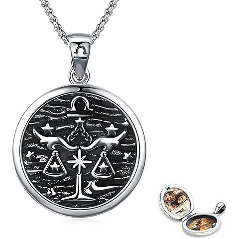 Libra Zodiac Necklace 925 Sterling Silver Constellation Locket Pendant,Personalized...