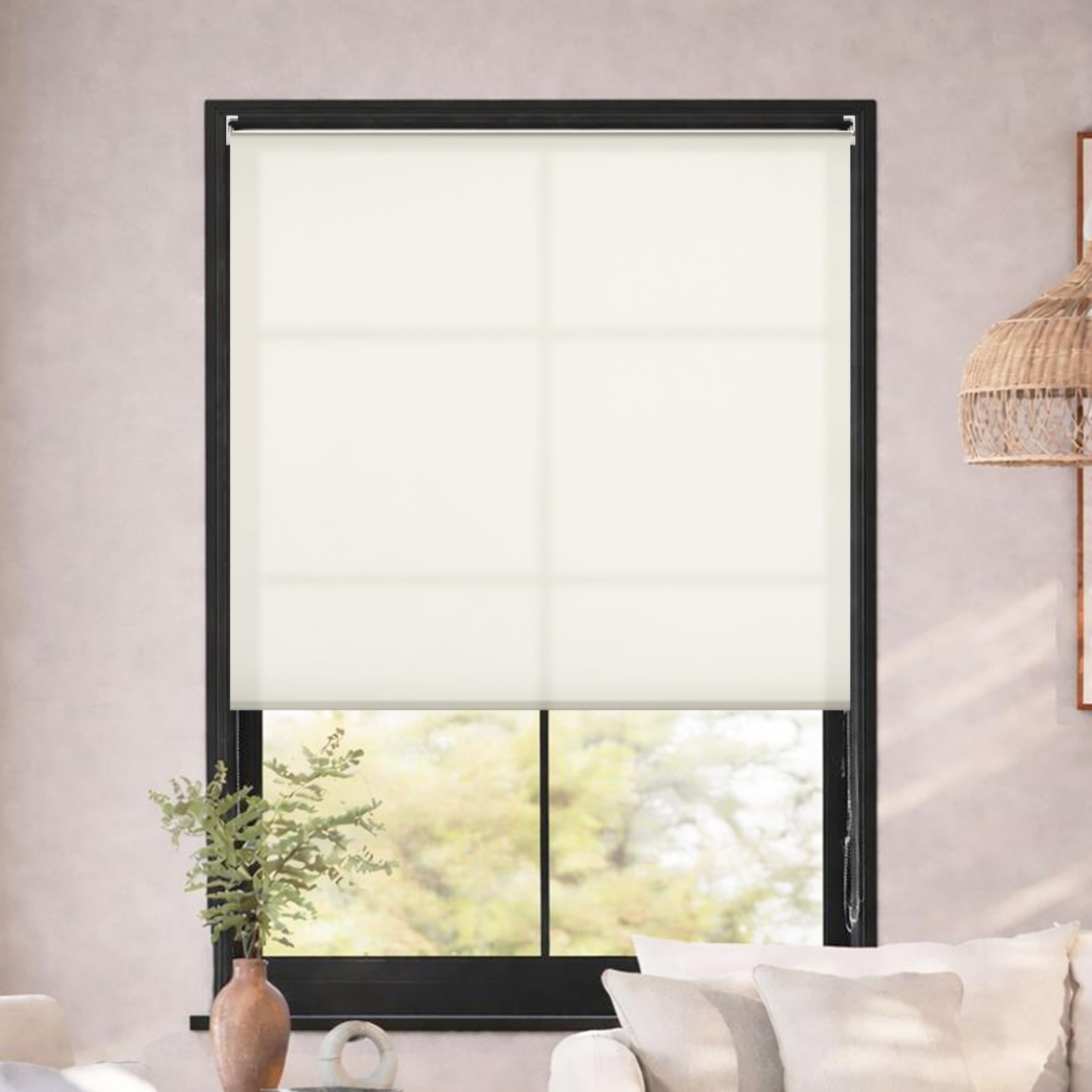 Semi-Blackout Roller Blinds for Windows (59 Inches W X 84 Inches H, Snow White) Light Filtering Roll-Up Shades Sun UV Protection for Home & Office