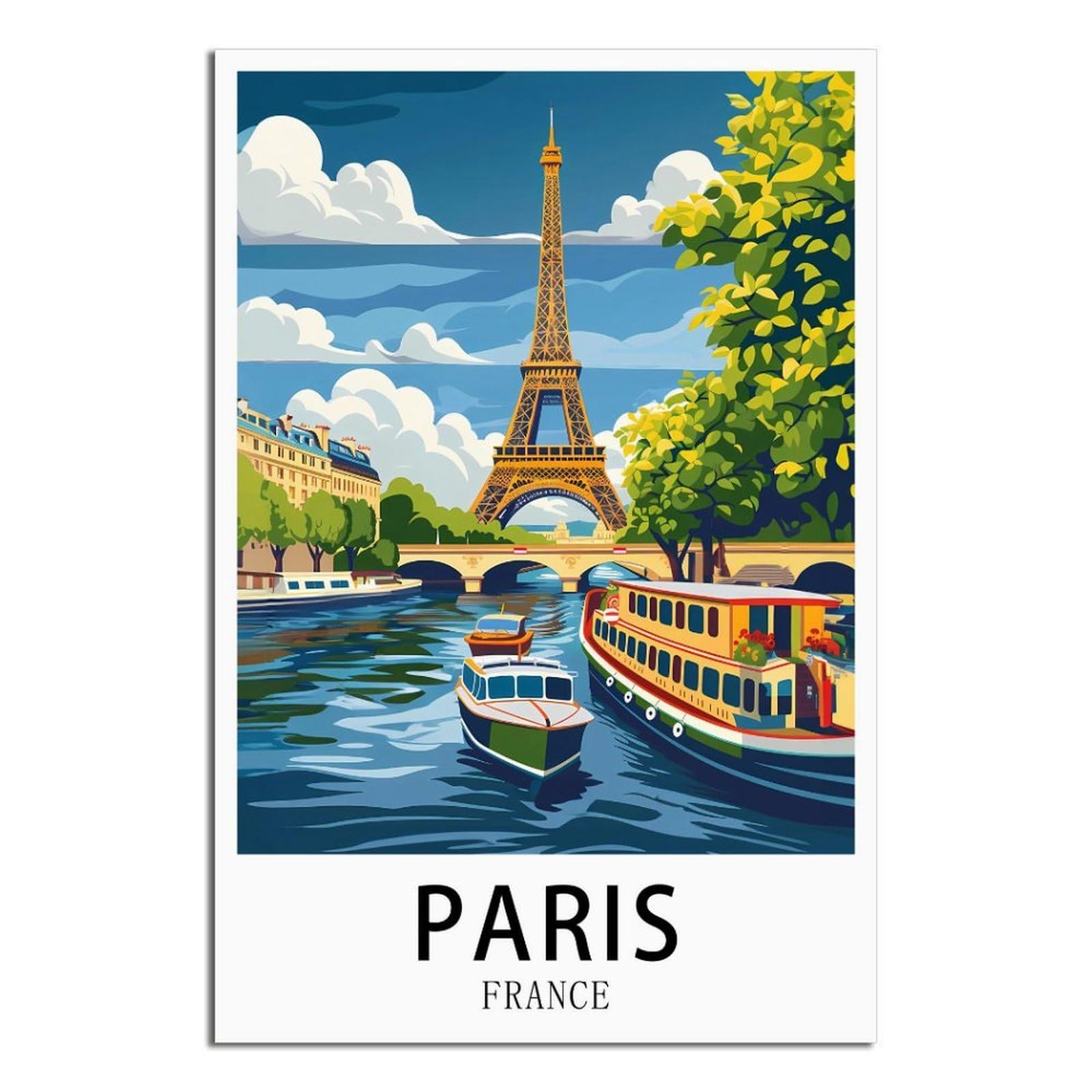 Paris France Vintage Travel Posters Tower 20x30inch(50x75cm) Canvas Wall Art Print Modern Painting Poster for Living Room Decor