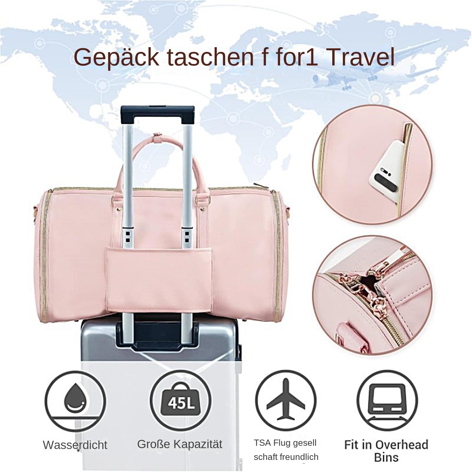 impermeable y convertible para ropa | Utiliza maletas de viaje y de viaje | de equipaje de mano con funcionalidad versátil | Ideal para viajes y negocios | espaciosa y práctica, rosa