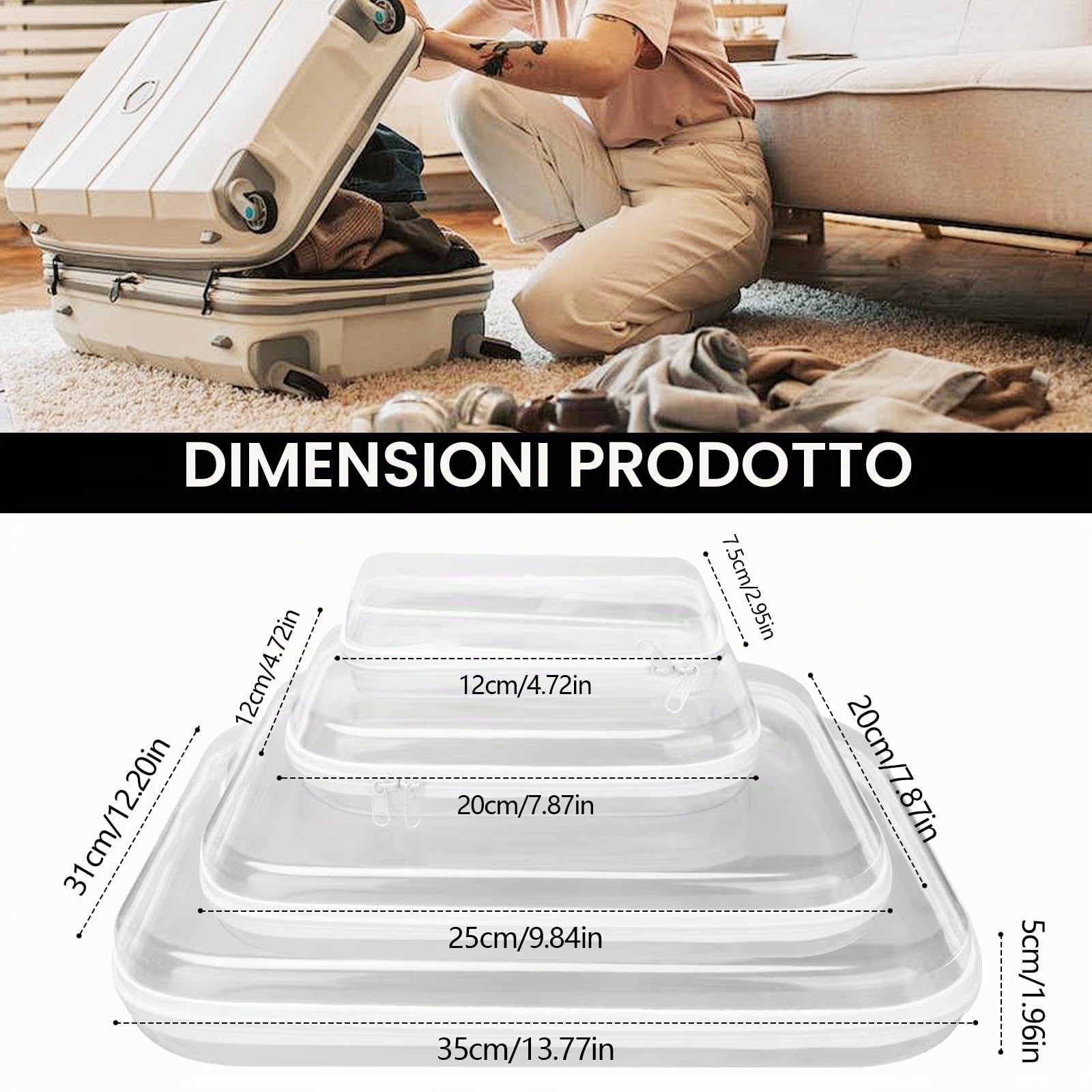 Borse Portaoggetti, 8 Pezzi Borsa Rigida con Doppie Cerniera Scatola Trasparente con Cerniera in 4 Misure Trousse Trucchi Donna in Plastica per Giocattoli Cosmetici Articoli da Toeletta