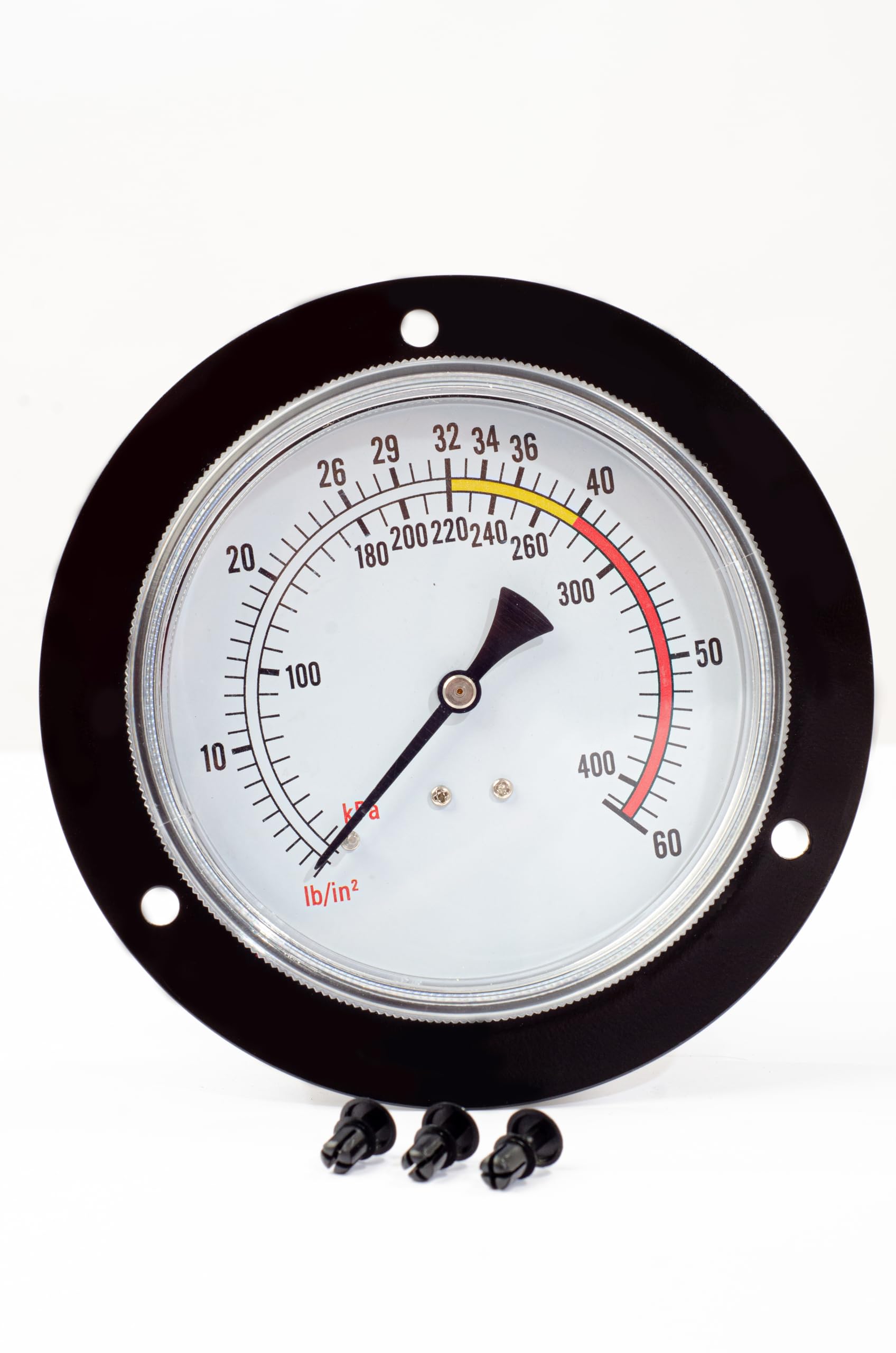 Air Dial Gauge for Coats® Tire Changers Machines, Air Pressure Range from 0-60 PSI, Flange Mount with Plastic retainers, Dial with a Range of Most Common tire Pressure. 8107985, 107985.