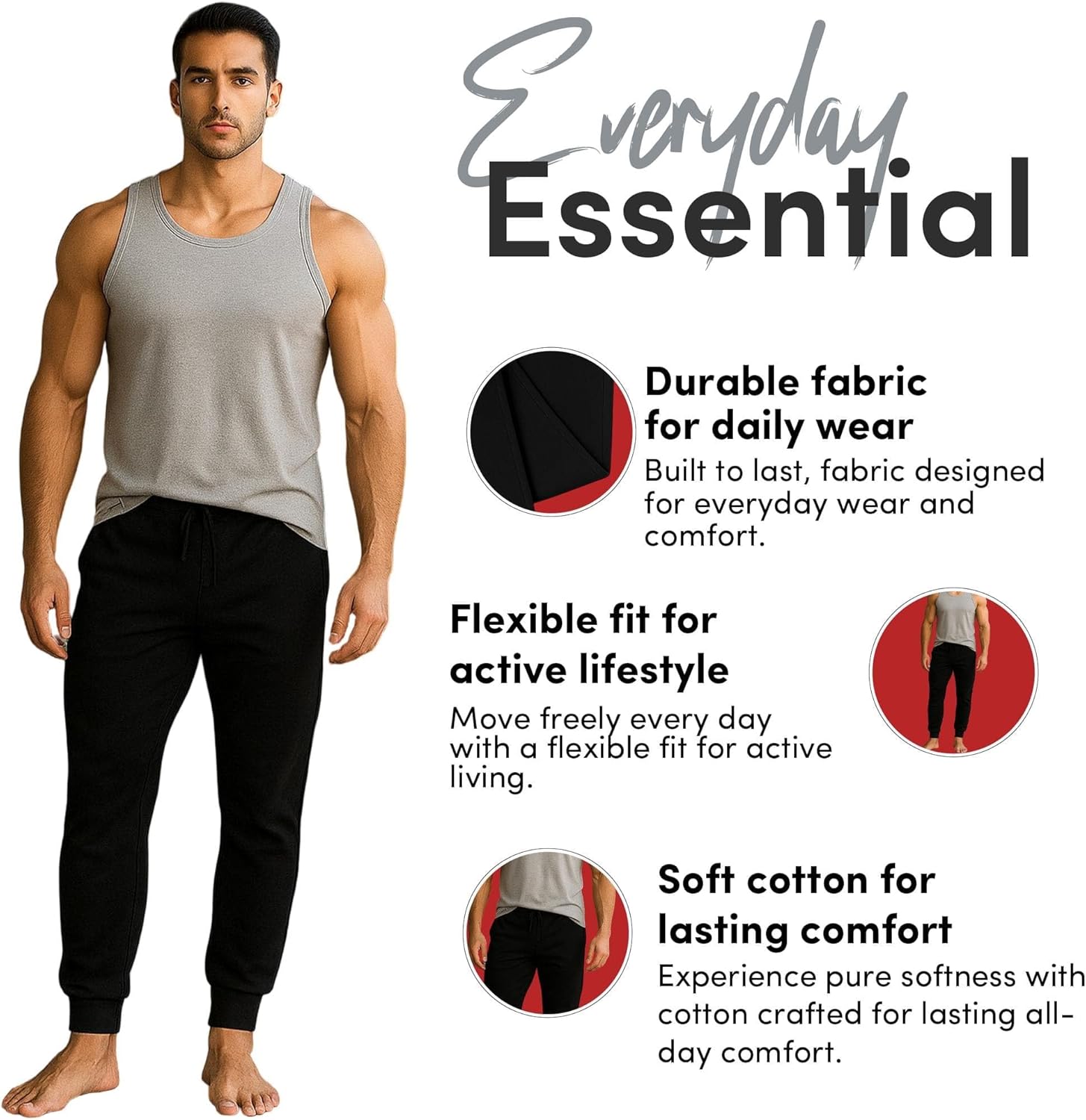 BenBen Men's Sweatpants 3-Pack – Soft Athletic Jogger Pants for Workout & Lounge