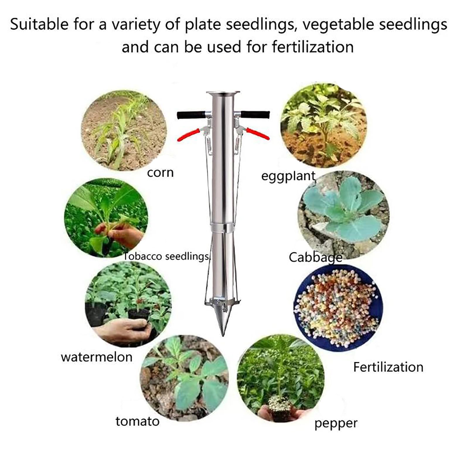 FAXIOAWA Trapiantatrice per piantine Strumenti per fioriera a bulbo con Manico Lungo Piantagione di Verdure per Piante Giovani Trapiantatrice Manuale per Piante Piantagione in Acciaio Inossidabile