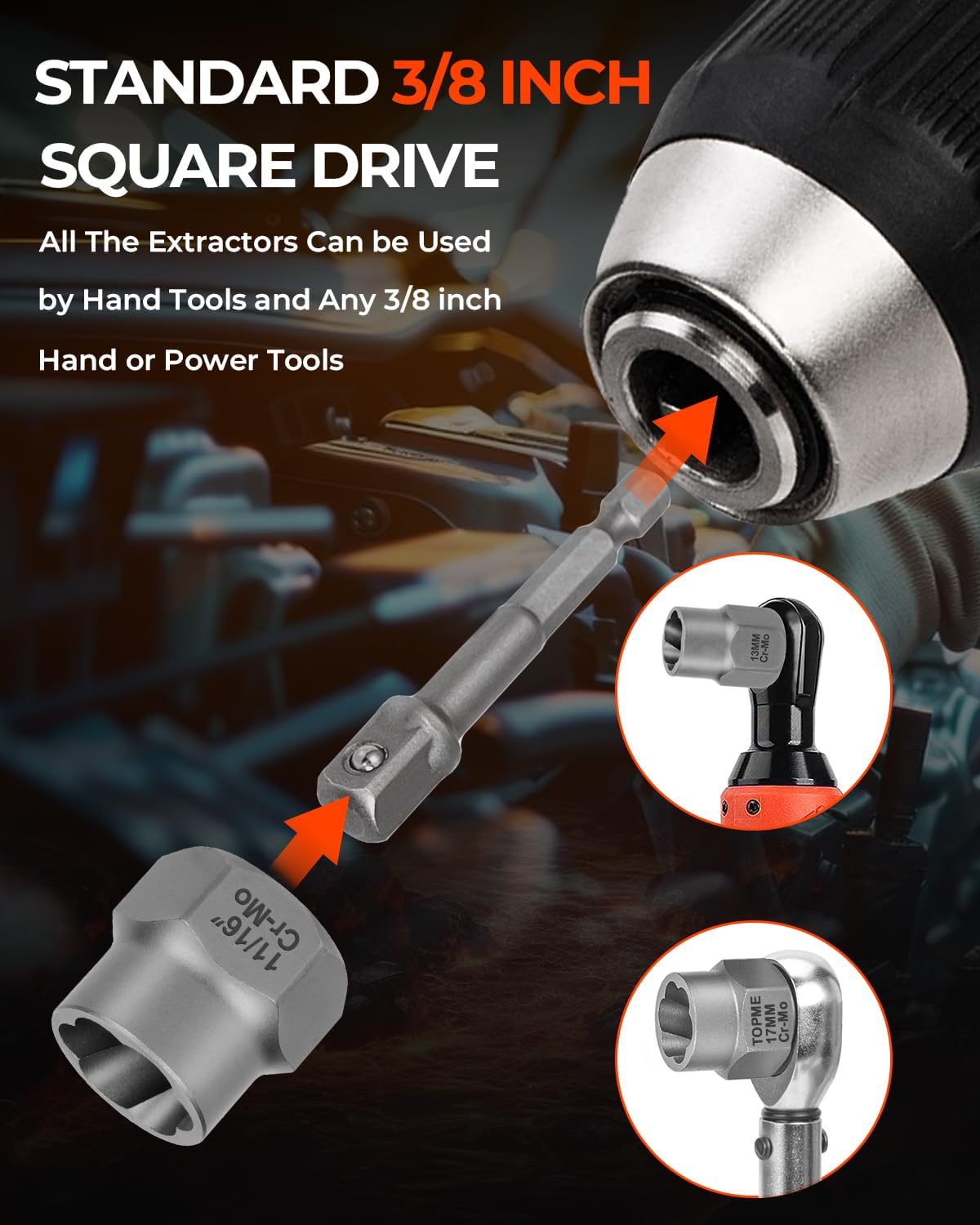 18 Piece Bolt Extractor Kit, 3/8" Drive Rounded Bolt & Nut Remover, Bolt Extractor Set with Hex Adapter-for Damaged, Frozen, Rusted, or Rounded-Off Studs, Bolts, Nuts & Screws