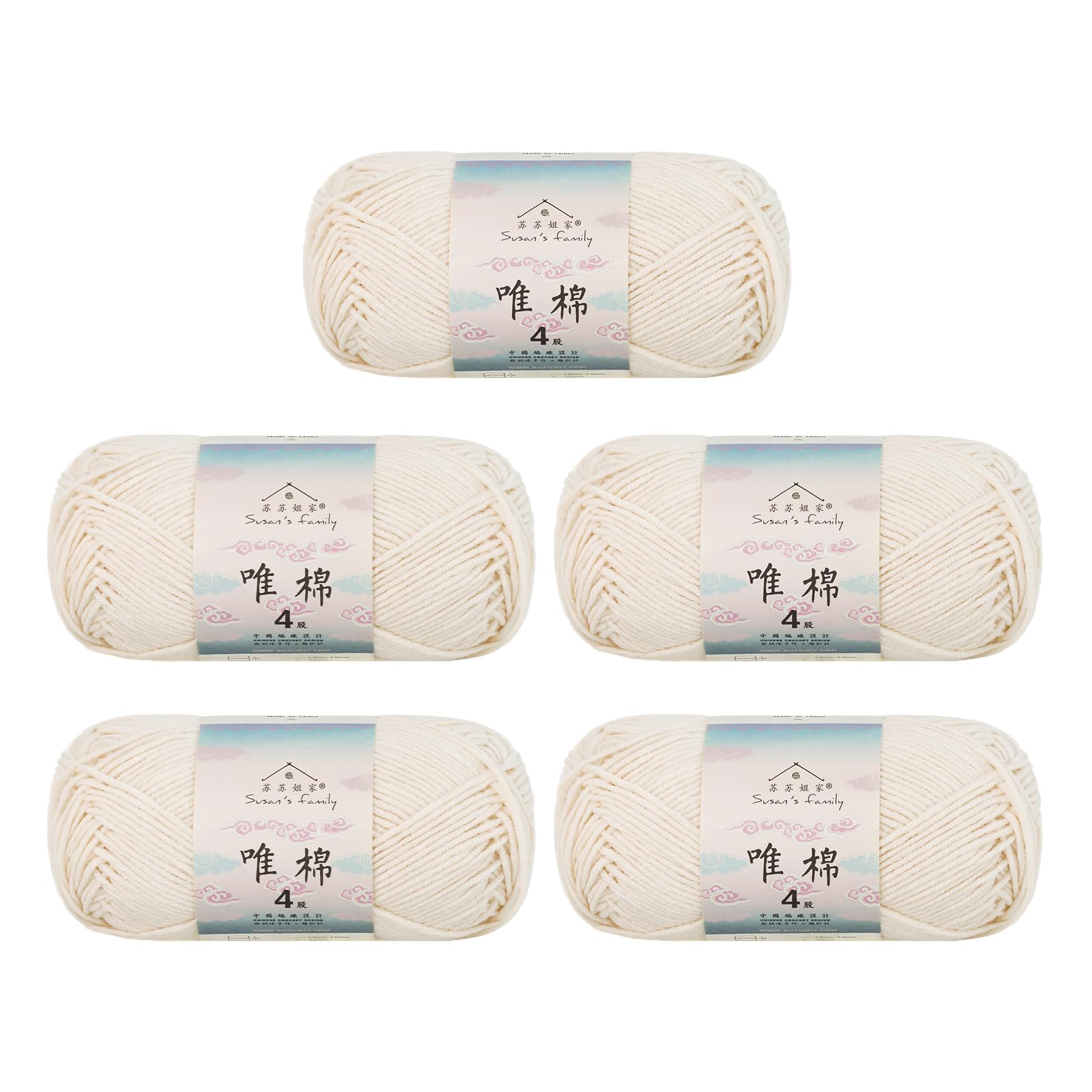 Susan's Family 60 Cotton 40 Acrylic Yarn - 5 x 50g/1.76oz - 655 Yards - Knitting, Crocheting & Crafts - zx (19#Whisper White)