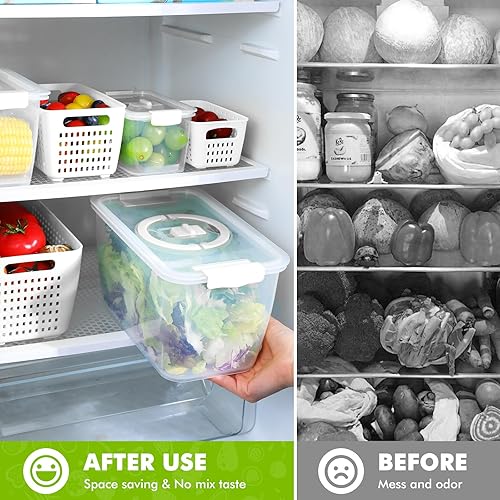 Miniatura 3 de LUXEAR Contenedores para productos para refrigerador, juego de 3 recipientes de frutas con colador extraíble, recipientes sin BPA con tapas, aptos