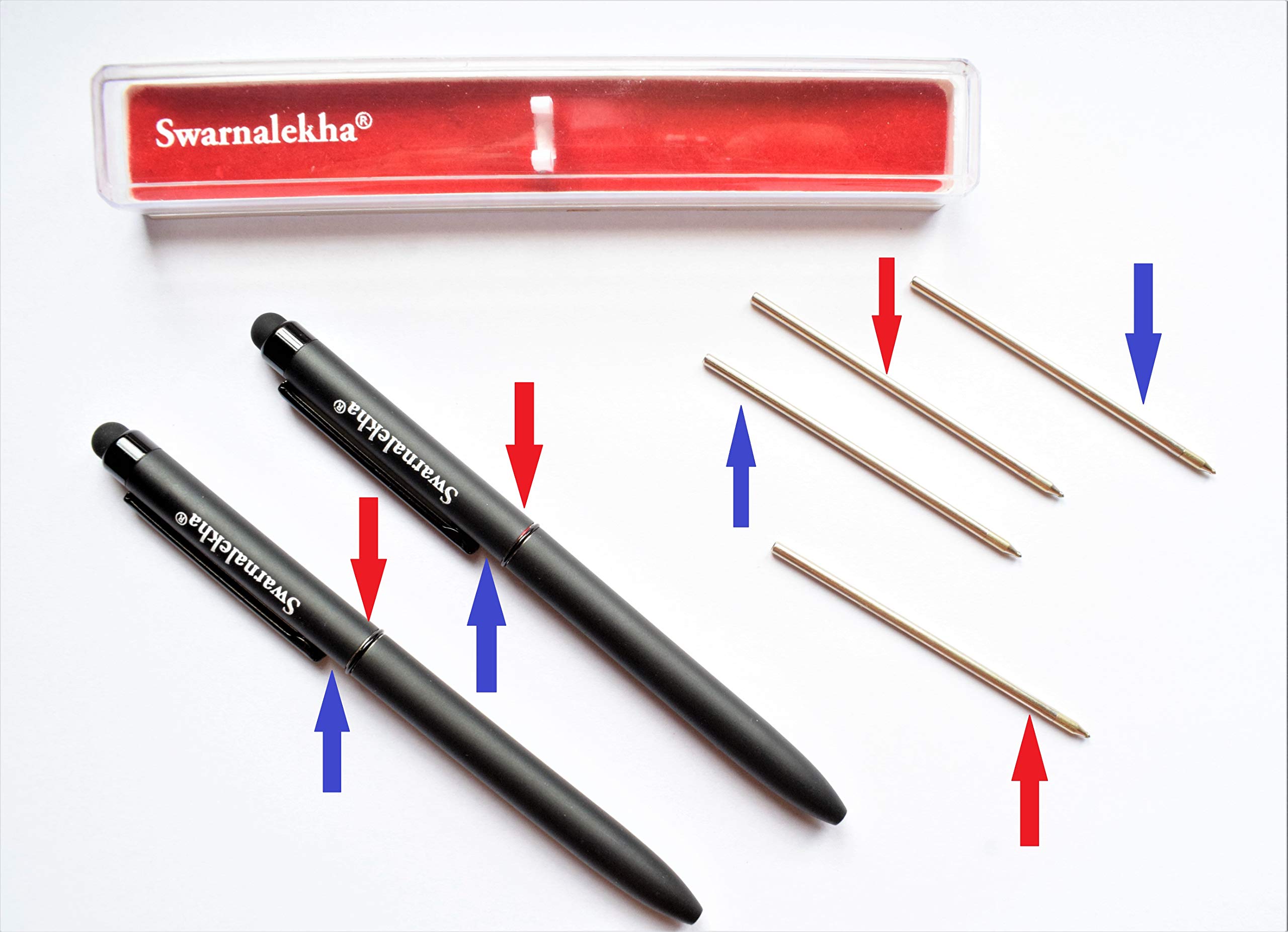 2 Colour 2 Pieces TWISY Stylus Pen for Touch Screen Mobile Phone Tablet, Blue Ink & RED Ink Ball Pen with 2 Blue & 2 RED Refill, Matte Metal Ball Pen (Pack of 2 Pens & 4 Refills)-image-11