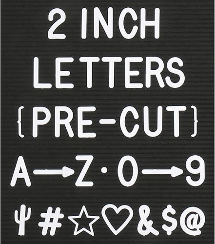 Letras de 2 pulgadas solo para letras de tablero de cartas, letras grandes de plástico blanco para tableros de letras de fieltro (184 caracteres),