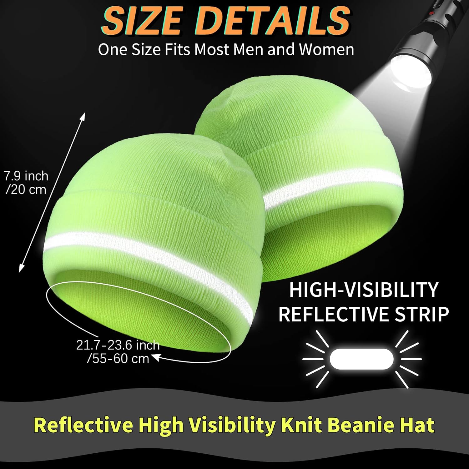 4 Pieces Reflective Hats for Men High Visibility Safety Knit Hats Unisex Winter Cold Weather Running Beanie Knitted Beanie with Reflective Stripe for Men Winter Running - Image 2