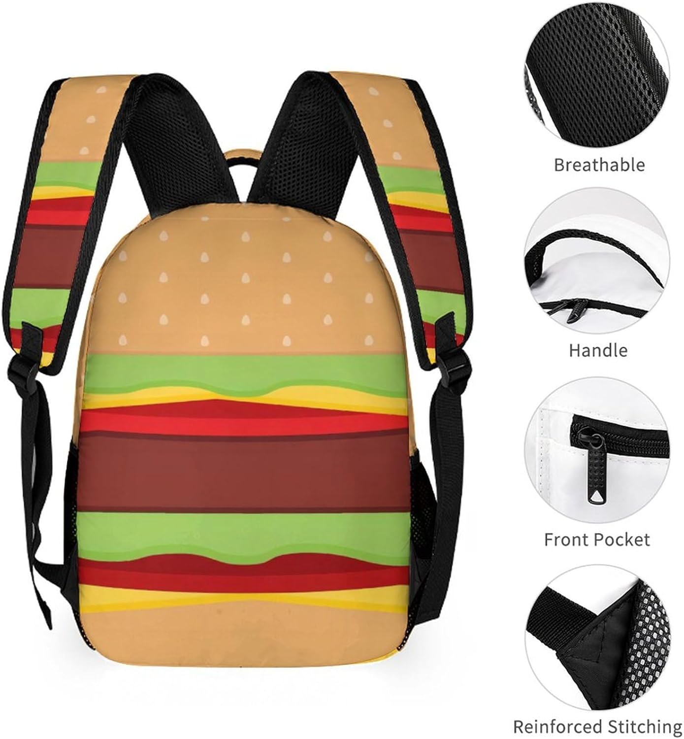 Hamburger Backpack Cheeseburger Backpack Funny Cartoon Burger Backpacks Multifunctional Laptop Travel Daypack Backpacks
