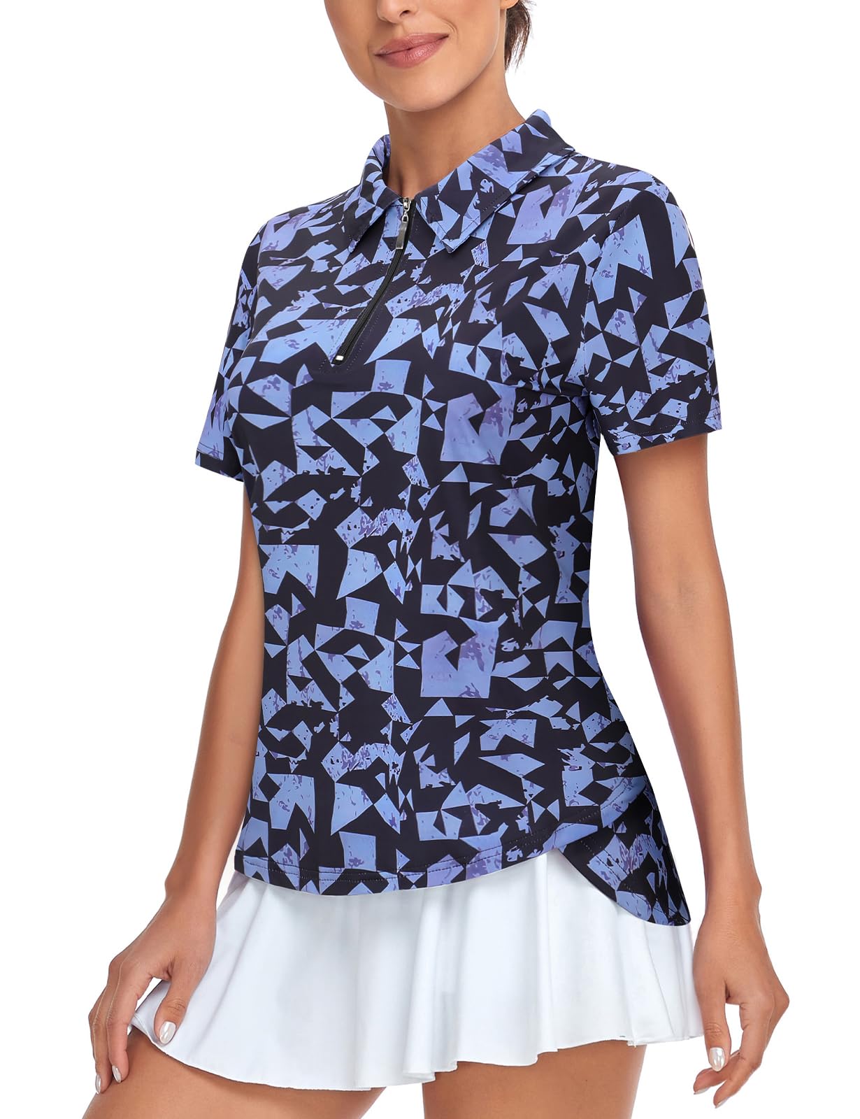 Tanst Sky Womens Golf Polo Shirts Short Sleeve Quarter Zip Pullover Moisture Wicking Workout Tops