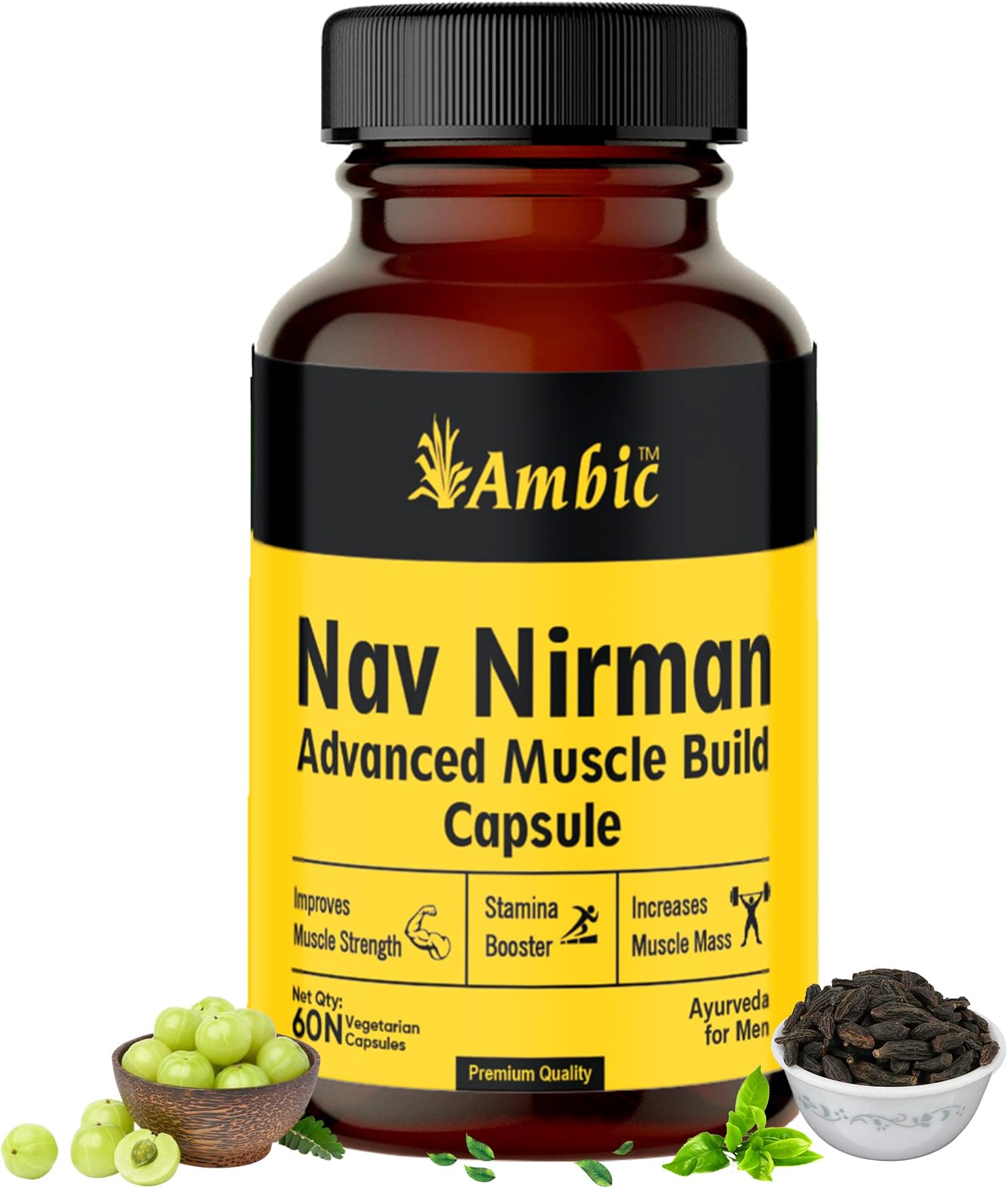 Ambic Nav Nirman Ayurvedic Weight Gainer for Men - (60 Veg Capsules) Supports Healthy Weight Gain Tablets to Improves Strength by Ashwagandha, Shatavari, Safed Musli (60 Capsule)