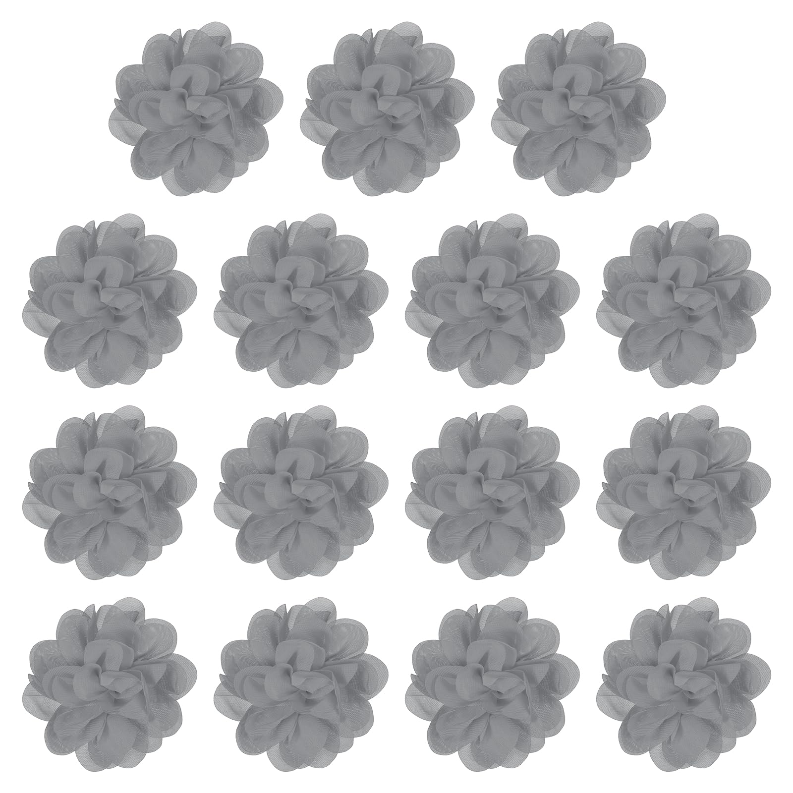 YELARXI Chiffon Flowers, Sewing Fabric Appliques, Chiffon Flowers Appliques - Fitting for (Women/DIY Crafts/Headbands/Hair Accessories/Wedding/Party/Corsage) 4 Inch & 15 Pack & Gray