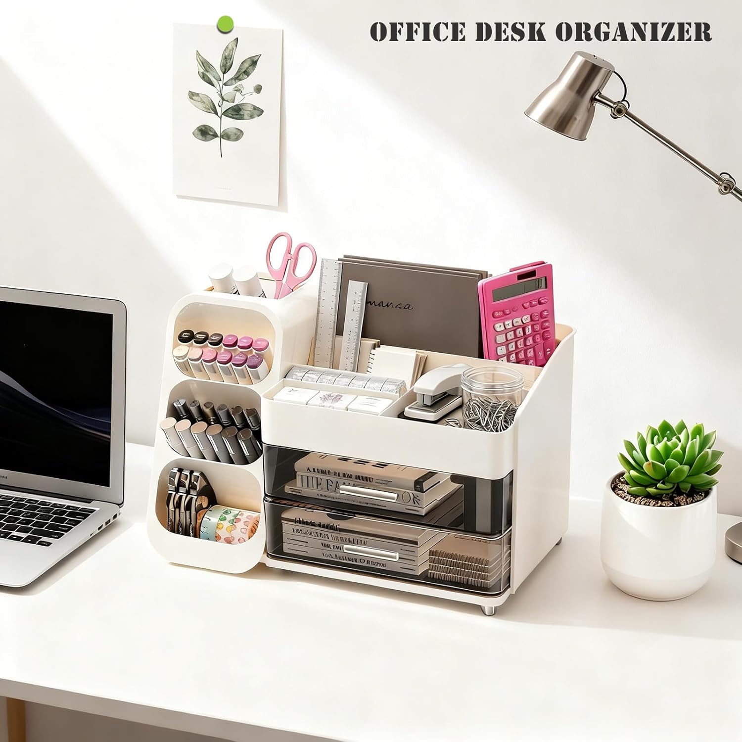 Makeup Organizer with Brush Holder for Vanity, Spacious Cosmetic Display Case with 2 Drawers, The Perfect Bathroom Vanity Organizer for Beauty Essentials, Skincare, Lipsticks