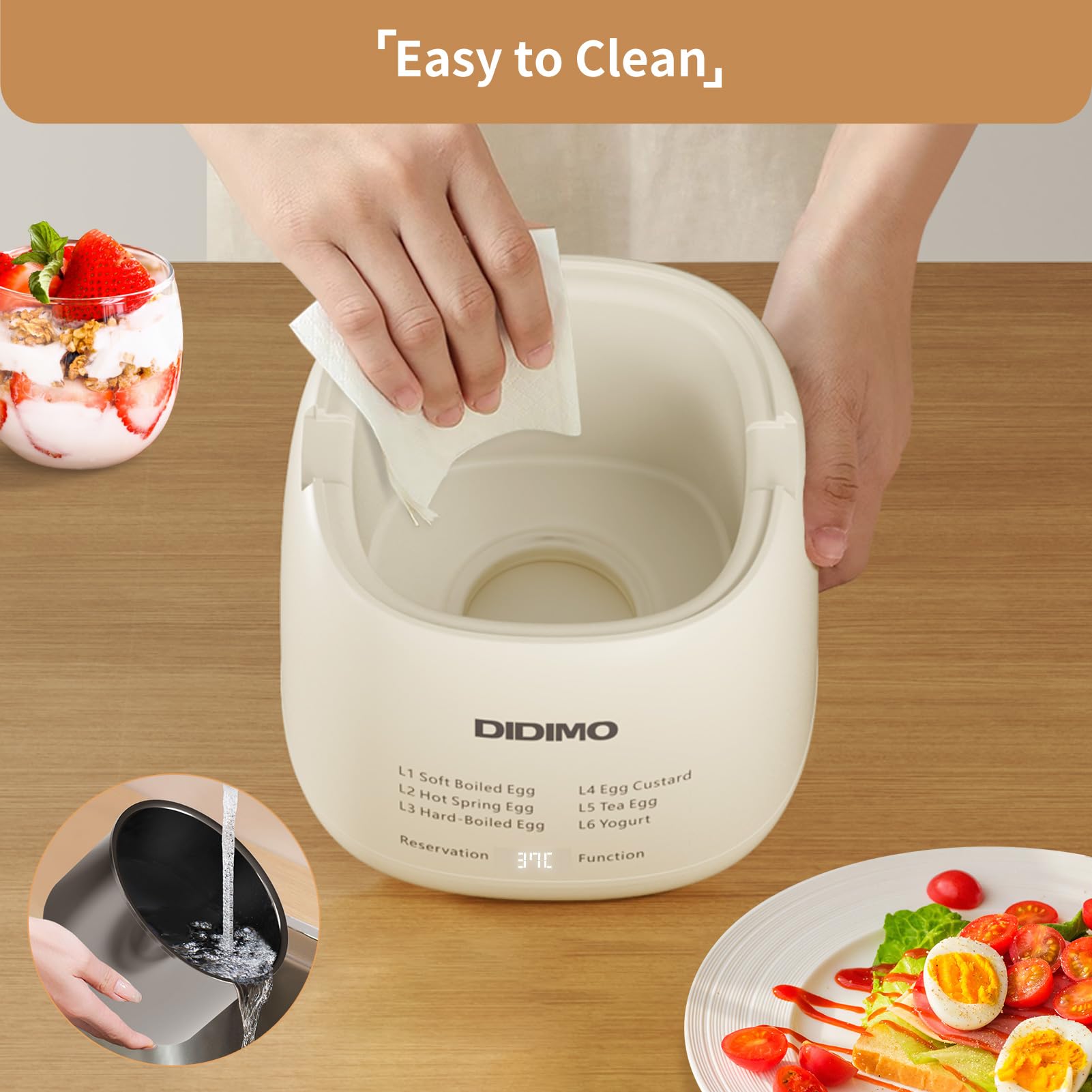 Olla rápida para huevos, olla de huevos programable para huevos duros, huevos duros suaves, huevos de aguas termales, natillas de huevo, huevo de té, yogur, olla eléctrica para huevos con apagado 5