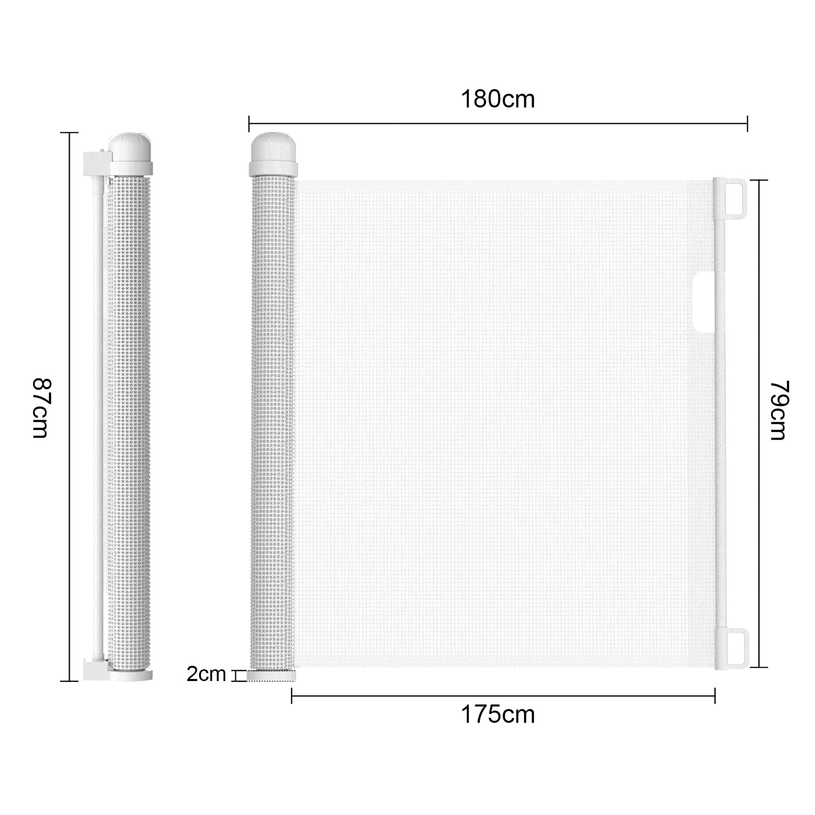 UISEBRT Cancelletto di sicurezza per porta a rullo, cancelletto di sicurezza per scale a rullo, estensibile 0-180 cm, barriera, cancelletto per porta per cani, per neonati e animali domestici, bianco
