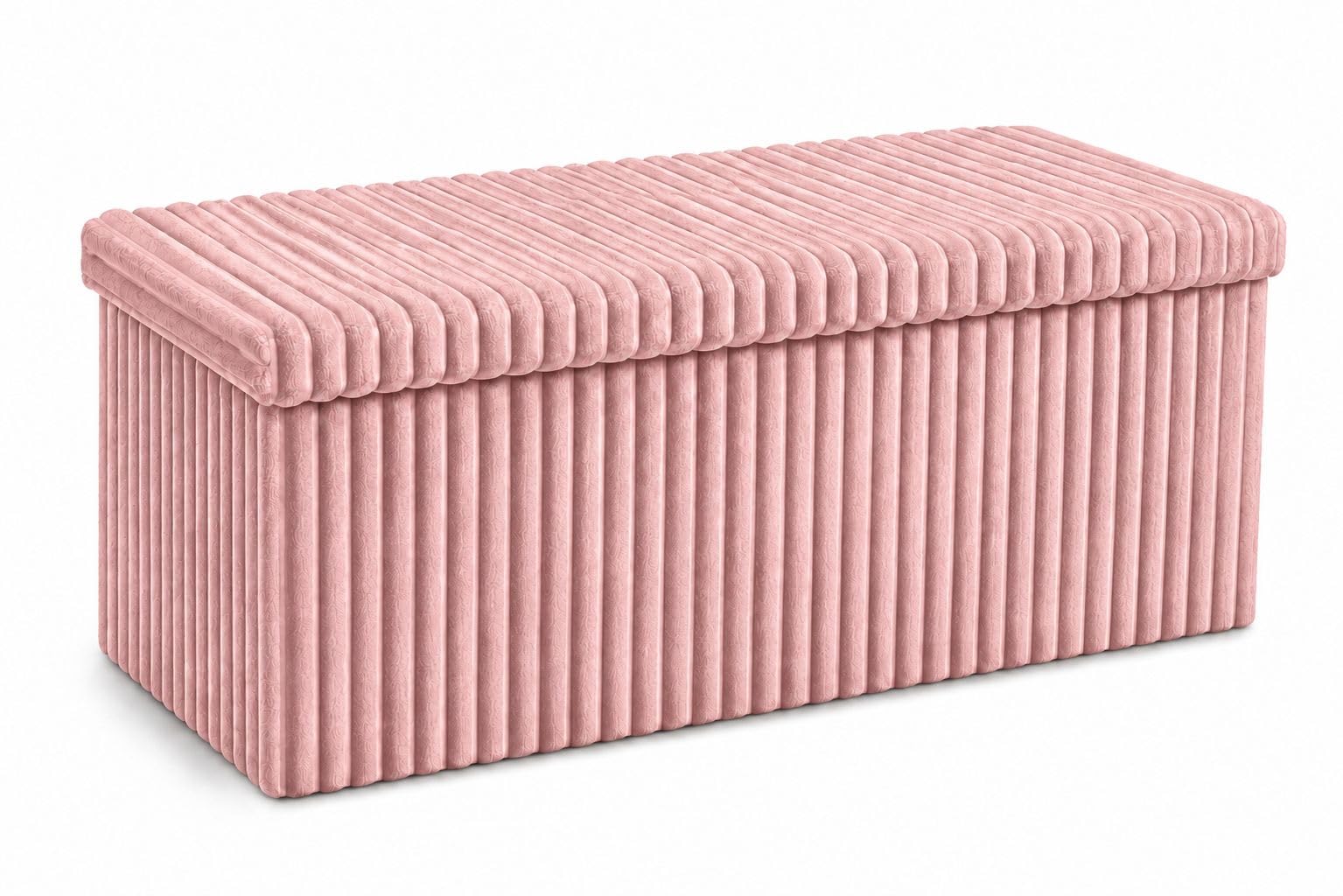 INSAFIANS Corduroy Ottoman Storage Box with lid Foldable Padded Seat Multipurpose Footstool Toy chest box Living Room seat (PNK LRGE)