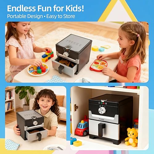 Miniatura 7 de Freidora de aire de madera, 15 piezas, juego de olla a presión de 18 piezas para niños, juguete de cocina con accesorios de alimentos, utensilios