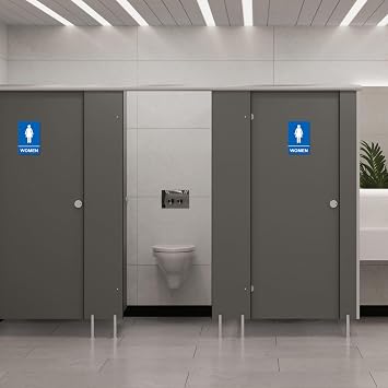 トイレサイン - 2個パック 金属製トイレサイン ビジネス用 強力な自己粘着性、浴室サイン 自宅のドアや壁に 理想的 男女兼用 トイレサイン 女性と男性向け 取り付け簡単 青 女性と男性、9インチ x 6インチ