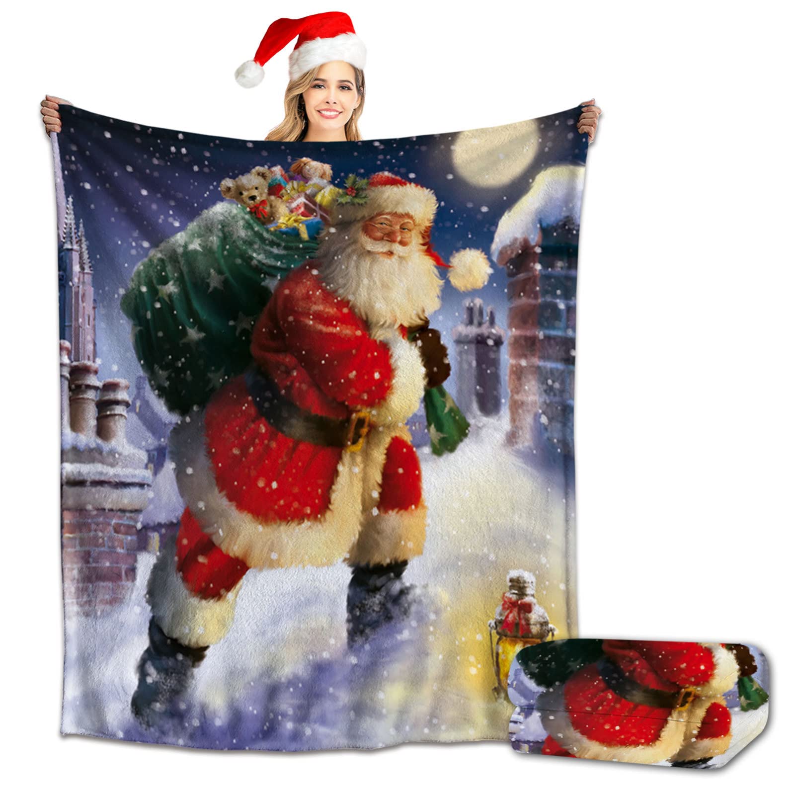 RDJSHOP Manta Navidad Feliz Navidad, Manta Navideña de Franela Santa Manta Mullida Ultra Suave y Acogedora para la Decoración del Hogar, Vacaciones de Invierno,Style1-150x220cm