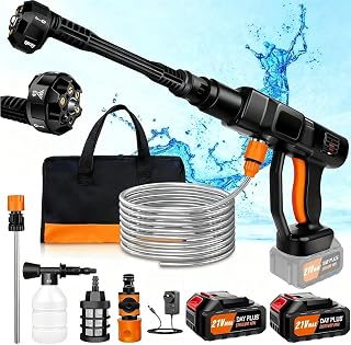 21V Cordless Handheld Pressure Washer Gun 652PSI/45 Bar, 2 Pack 3.0Ah Batteries, 6-in-1 Nozzle Portable Power Cleaner with Water Filter & Carry Bag for Car Garden Patio Cleaning
