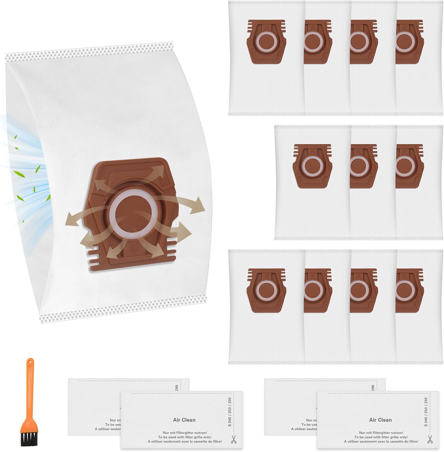 12 Pack CO Dust Bags Compatible with Miele Pure Air CO 3D Vacuum Cleaners Bag for Guard M1 S8380 Flex Parquet Silence Performance Cat & Dog Series with 4 Exhaust Filters