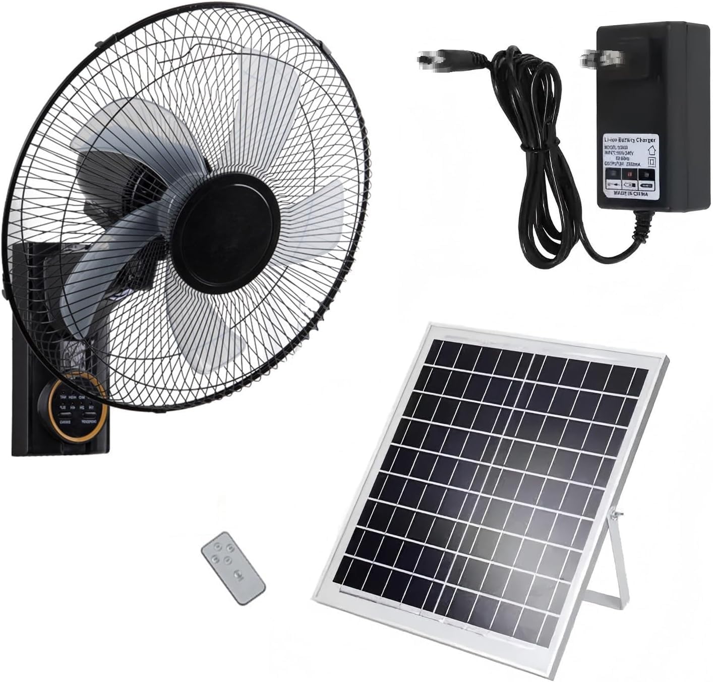 Ventilatore solare da parete con telecomando, raffreddamento oscillante a 5 pale per interni ed esterni, flusso d'aria silenzioso, 3 velocità, timer, design a risparmio energetico per patio, camera da