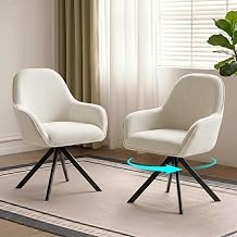 ELUCHANG Swivel Dining Chairs Set of 2, Faux Linen Upholstered Kitchen Chairs with Metal Legs and Rotating Seat, Modern Armchairs, for Dining Room, Living Room, Dressing Table, Lounge, Beige