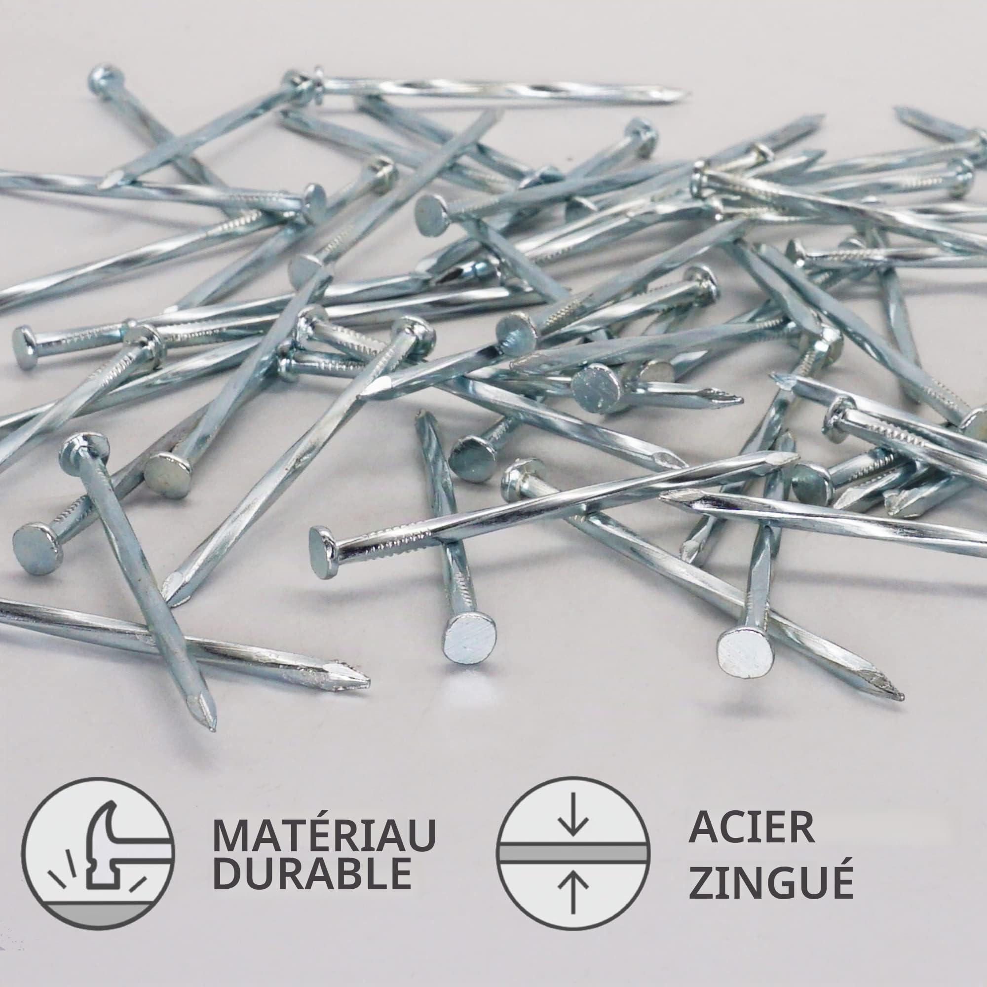 SKIR'CO Lot de 300 clous carrés torsadés en acier zingué pour le travail du bois 3,8 x 70 mm