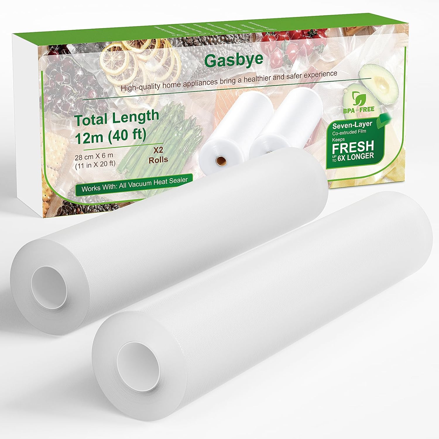 Gasbye Vacuum Sealer Bags, 200 Quart 10" x11", BPA Free, Commercial Grade, Durable Textured Pre-Cut Size for Airtight Food Storage, Meal Prep or Sous Vide Cooking