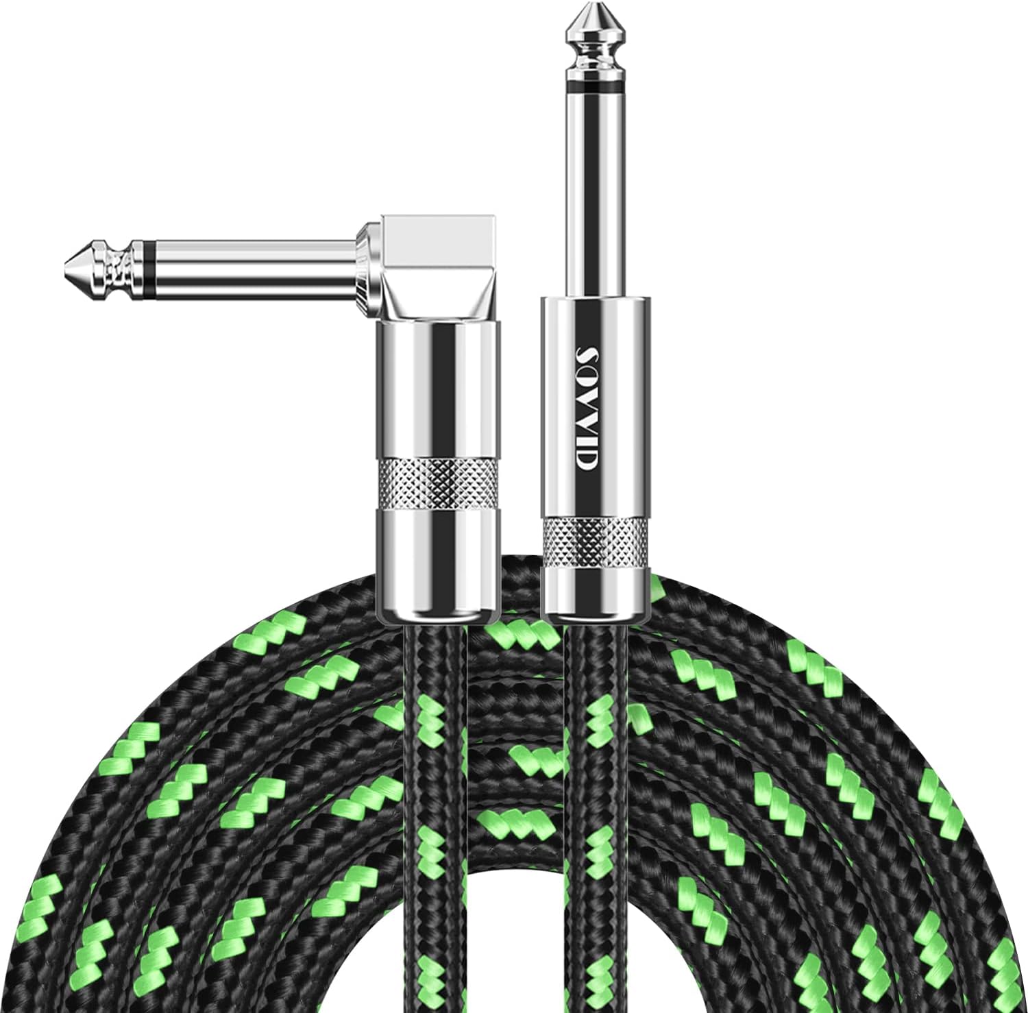 Guitar Cable 10FT Instrument Cable - Guitar Cord Electric Guitar Cable Guitar AMP Cord for Bass Guitar Keyboard 1/4 Inch Cable Right Angle Black Green
