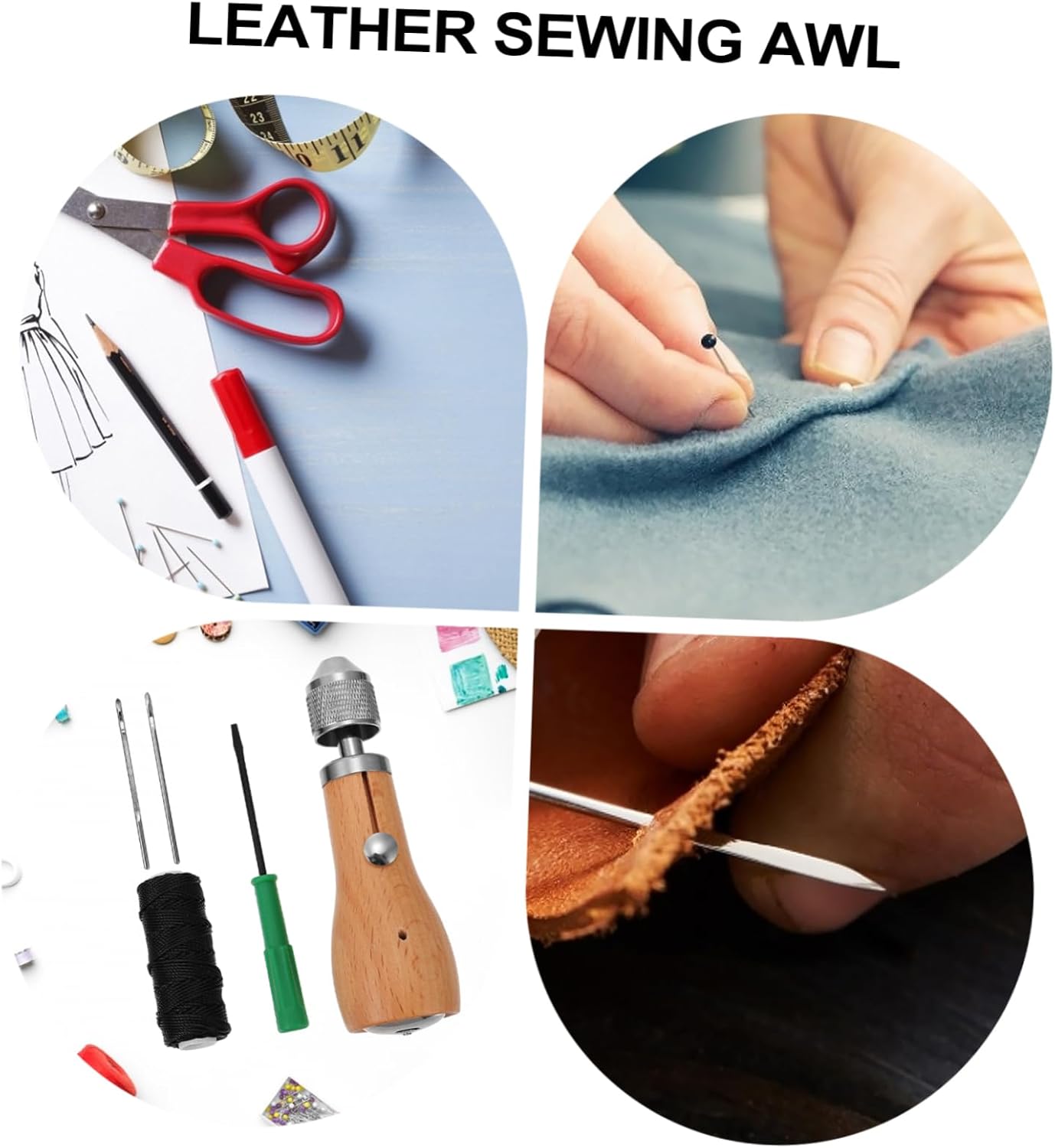 JEWEDECO Stainless Steel DIY Leather Craft Sewing Tool Handheld Sewing Awl Quick Stitch Repair Kit for Straps Shoes Bags
