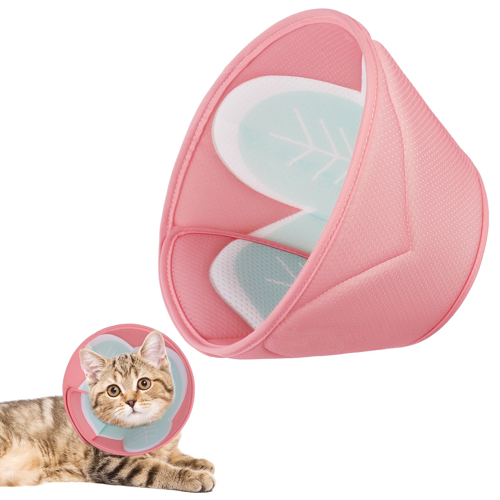 Cat Cone Collar Soft, Adjustable Foldable Cat Recovery Collar to Stop Licking & Scratching, Lightweight Neck Cone for Cats Kitten (Pink, M)