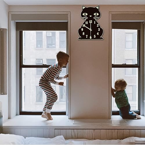 Miniatura 5 de Reloj de pared de gato que brilla en la oscuridad, reloj luminoso silencioso para dormitorio, sala de estar, decoración del hogar, regalos únicos