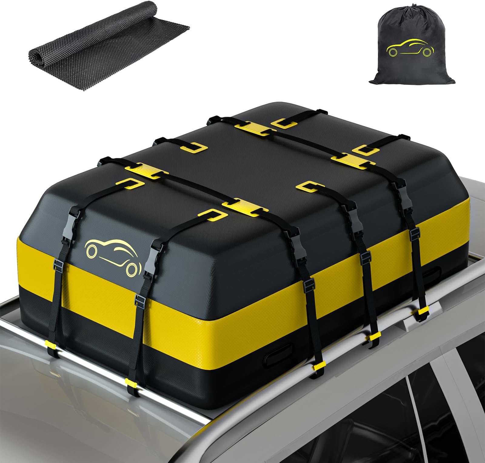 Car Roof Bag Waterproof, 20 Cubic feet Car Roof Box with Anti-Slip Mat, Roof Bag Suitable for All Vehicle with Rack (20 Cubic feet/566 Liters)