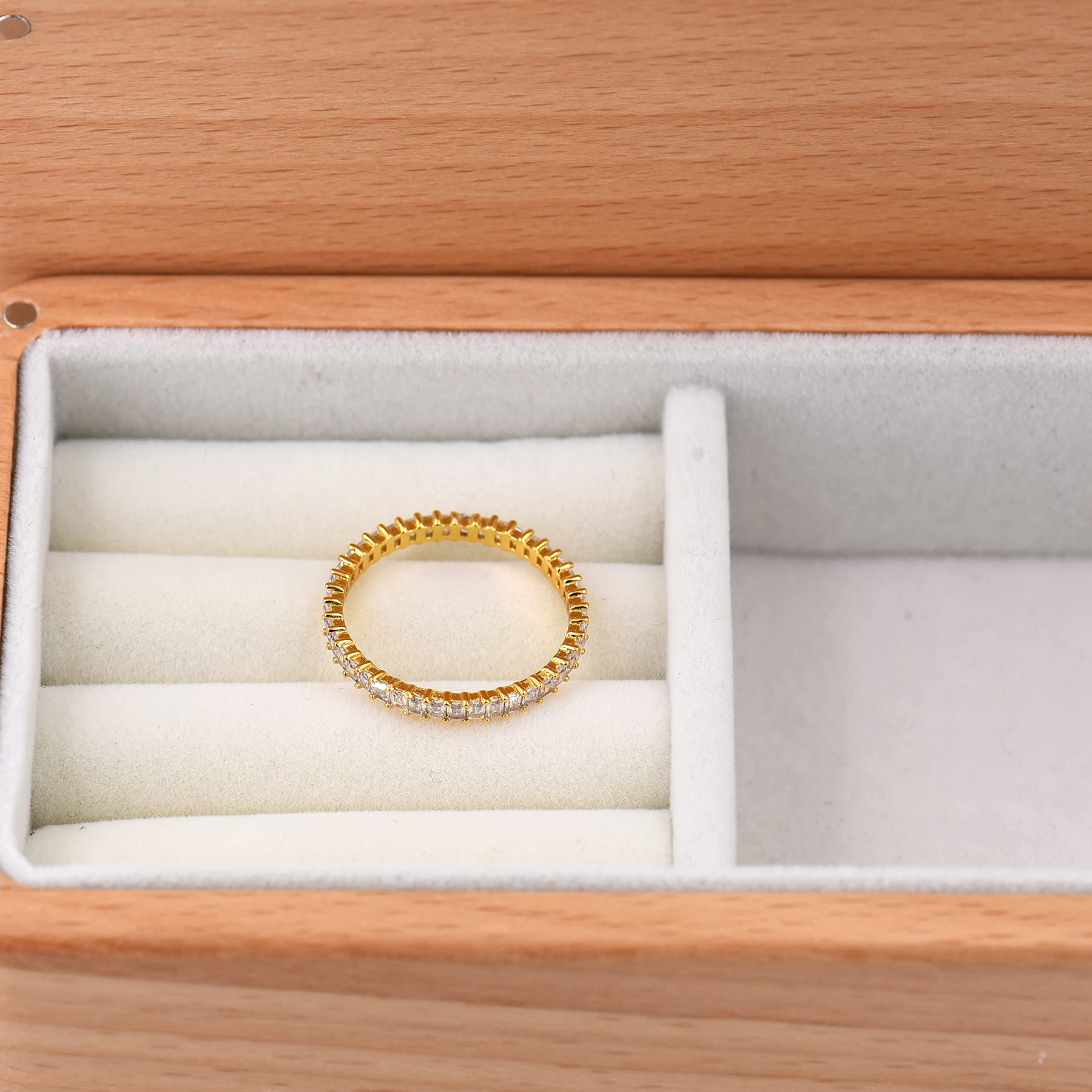 18K Gold Plated Dainty Vertical Baguette Eternity Band | CZ Stacking Ring in Gold | Womens Gold Stackable Ring Promise Ring Wedding Jewelry Hypoallergenic