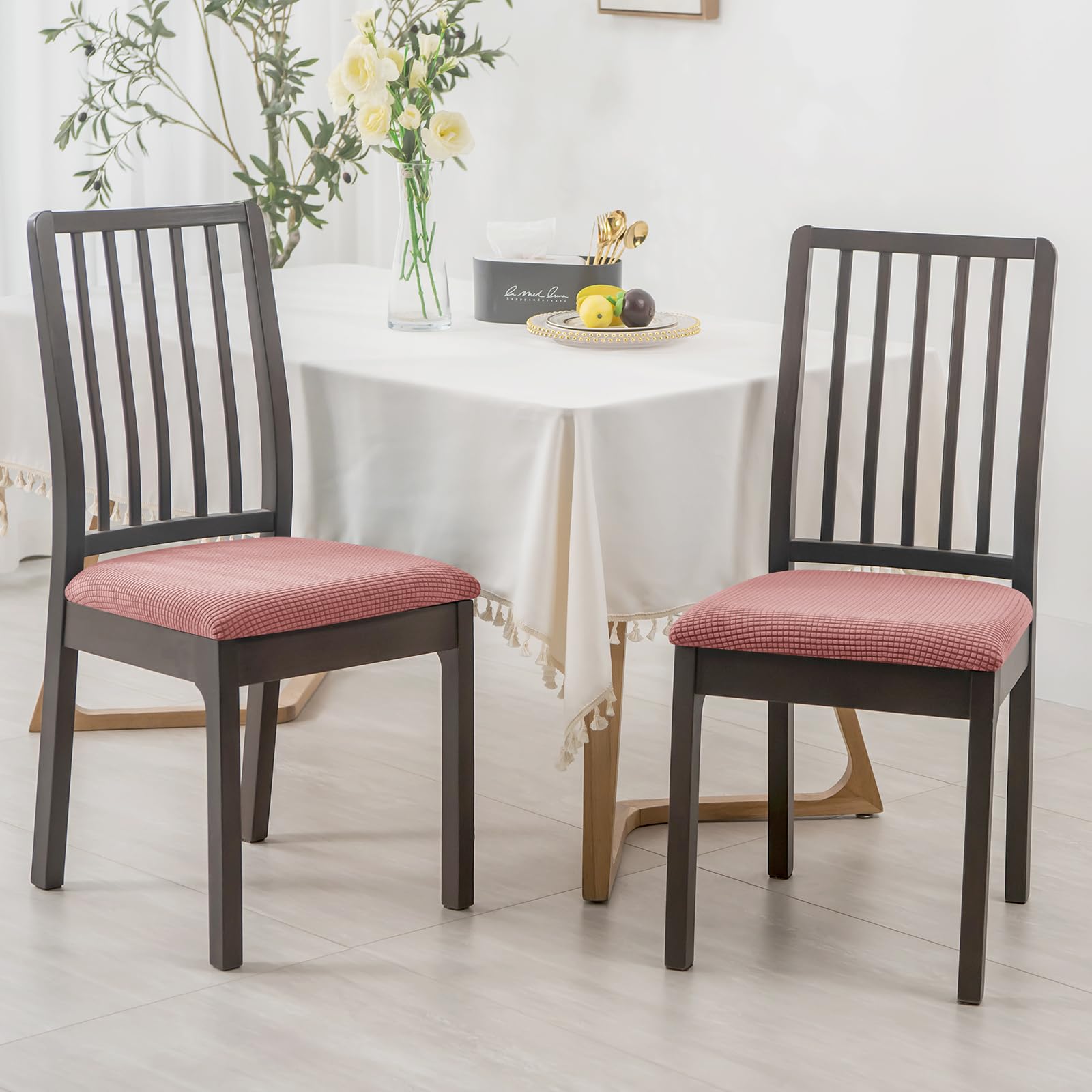 HOMECOVER Housse Assise Chaise Lot De 4 Housse De Chaise Imperméable, PU Cuir Housse De Chaise Amovibles Extensibles Housse Assise Chaise pour Salle à Manger-Lot de 4-Blanc crème