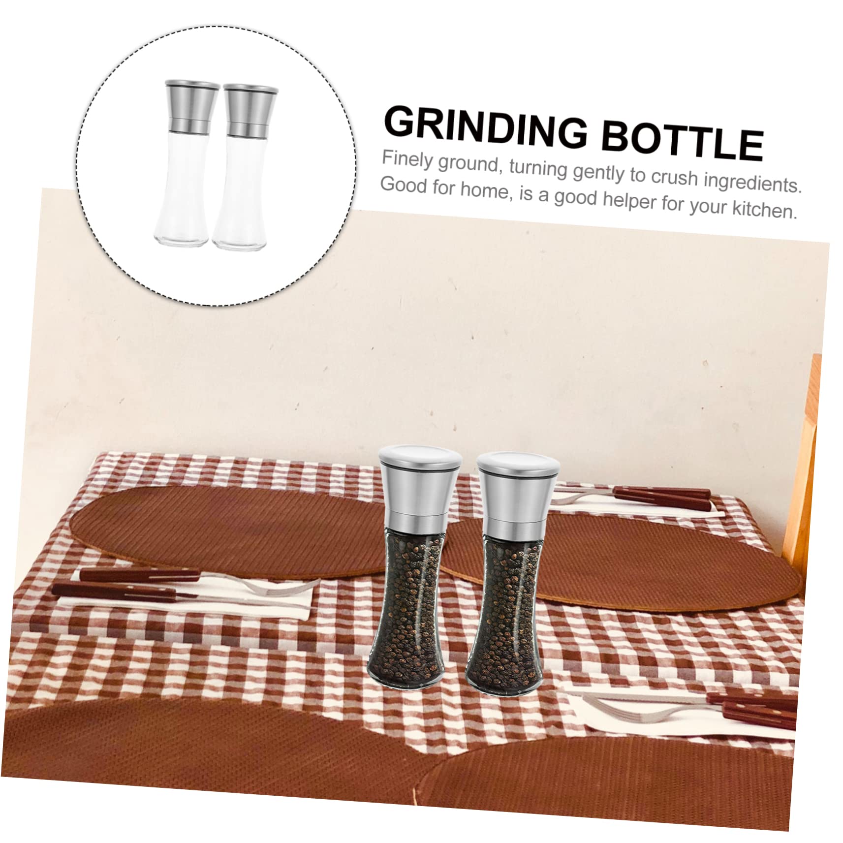 Cabilock 2pcs Adjustable Manual Mill Set Easy to Operate for Home and Restaurant Use Kitchen Gadget for Grinding Sea