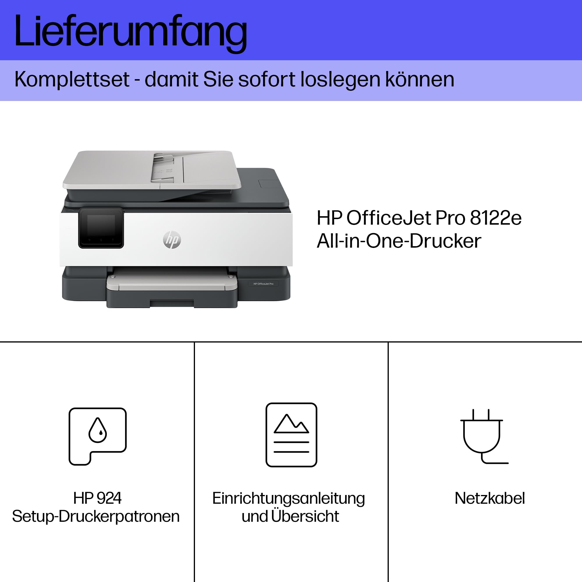 HP OfficeJet Pro 8122e Multifunktionsdrucker, WLAN, LAN, Duplex, ePrint, Airprint, Basalt