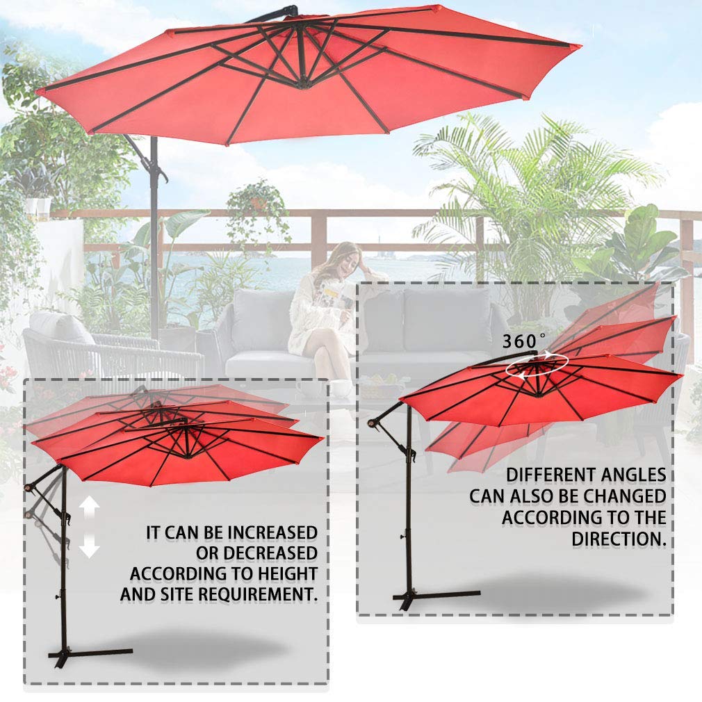 Amazon.com : Patio Umbrella Outdoor 10' Hanging Umbrella Cantilever Umbrella Offset Umbrella w/Easy Tilt Adjustment Polyester Shade,Umbrella with Base for Garden Backyard Poolside (Red) : Patio, Lawn & Garden