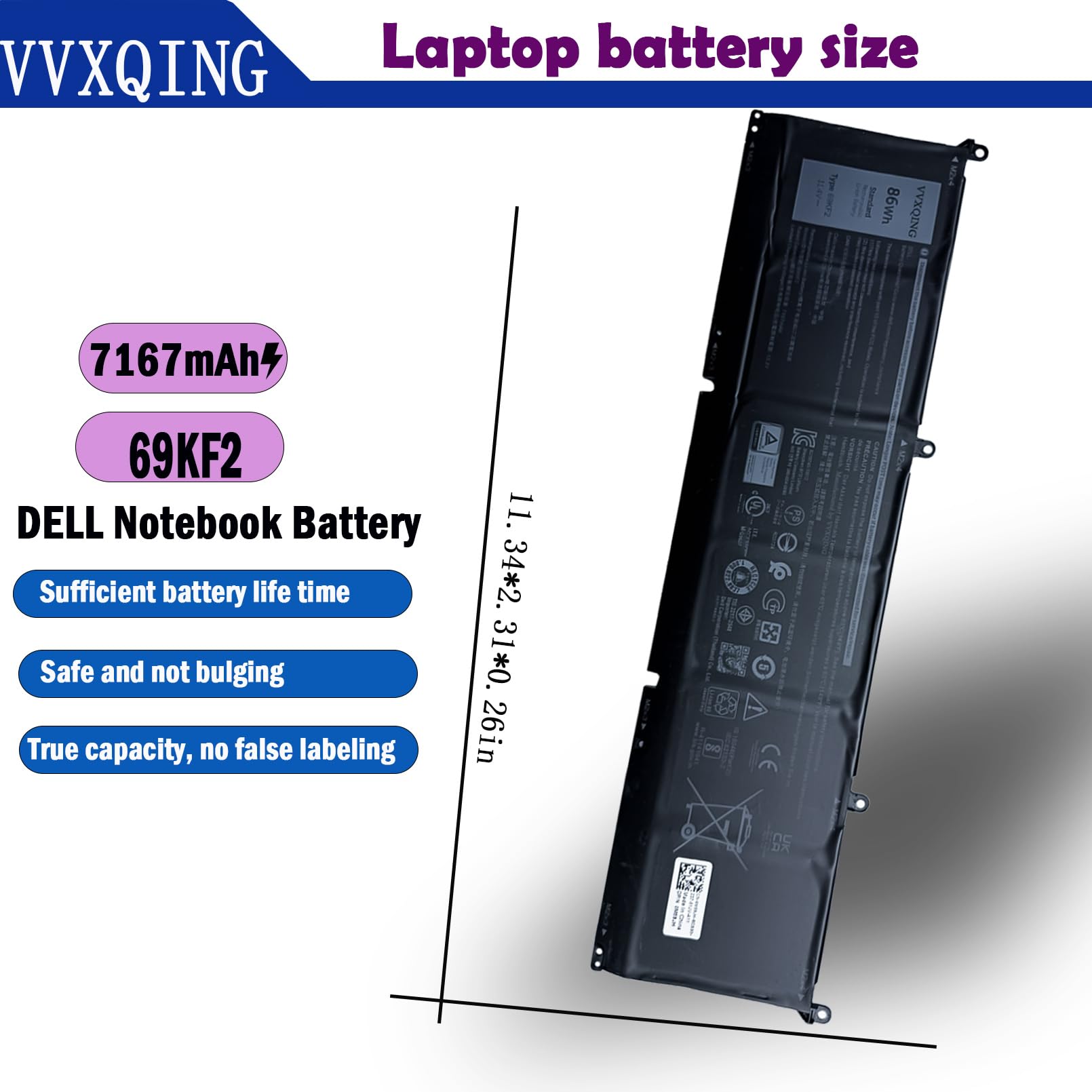 Amazon.com: VVXQING 69KF2 86Wh Laptop Battery Replacement for Dell