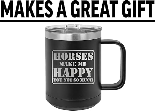 Miniatura 5 de Rogue River Tactical Funny Horses Make Me Happy You Not So Much - Taza de café negra de acero inoxidable resistente con tapa, gran idea de regalo