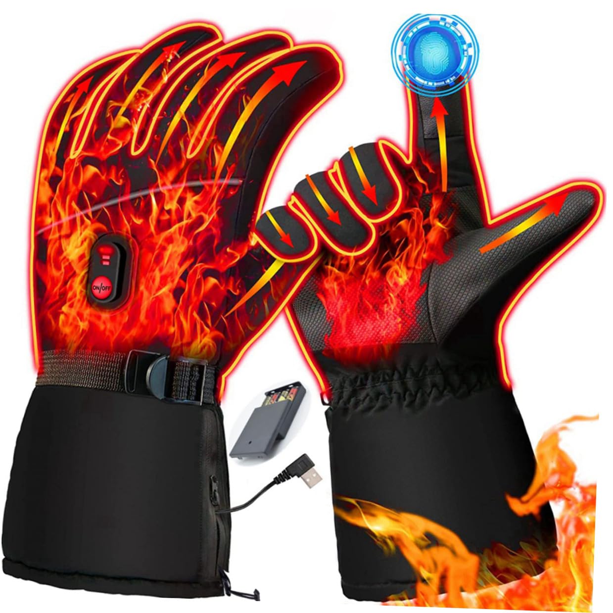 Mikinona Guantes de Esquí Calefactables para Hombre Guantes Térmicos Eléctricos Recargables Diseño de Dedos Separados Color Negro para Deportes al Aire Libre y Invierno Control
